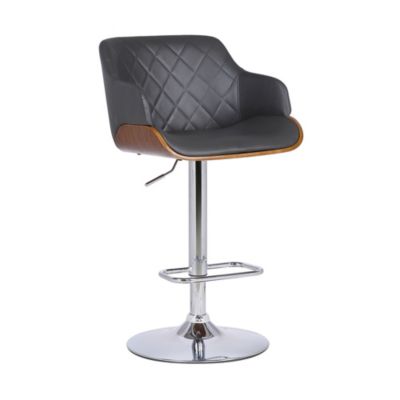 Armen Living Toby Grey Faux Leather Adjustable Height Swivel Walnut Wood and Chrome Bar Stool, Gray