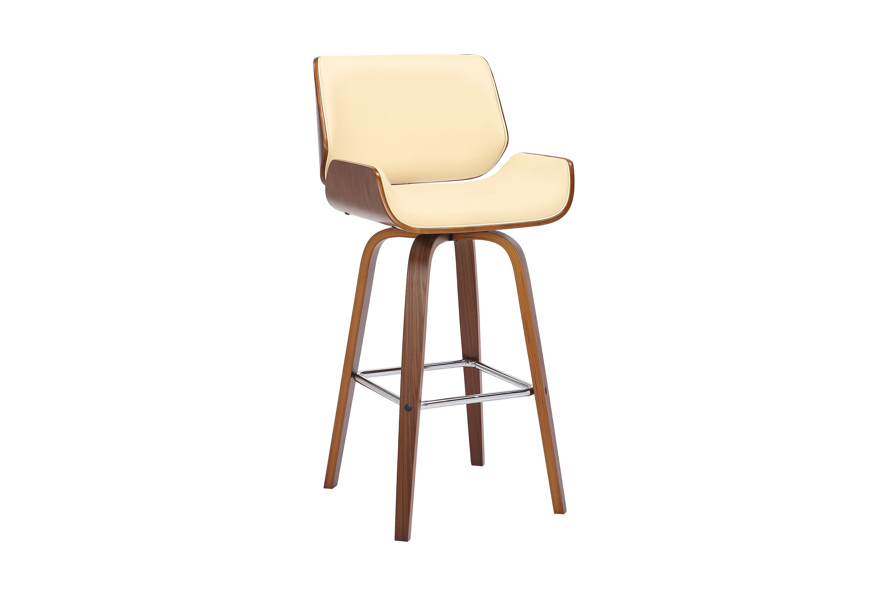 Tyler 30" Bar Height Swivel Cream Faux Leather and Walnut Wood Bar Stool