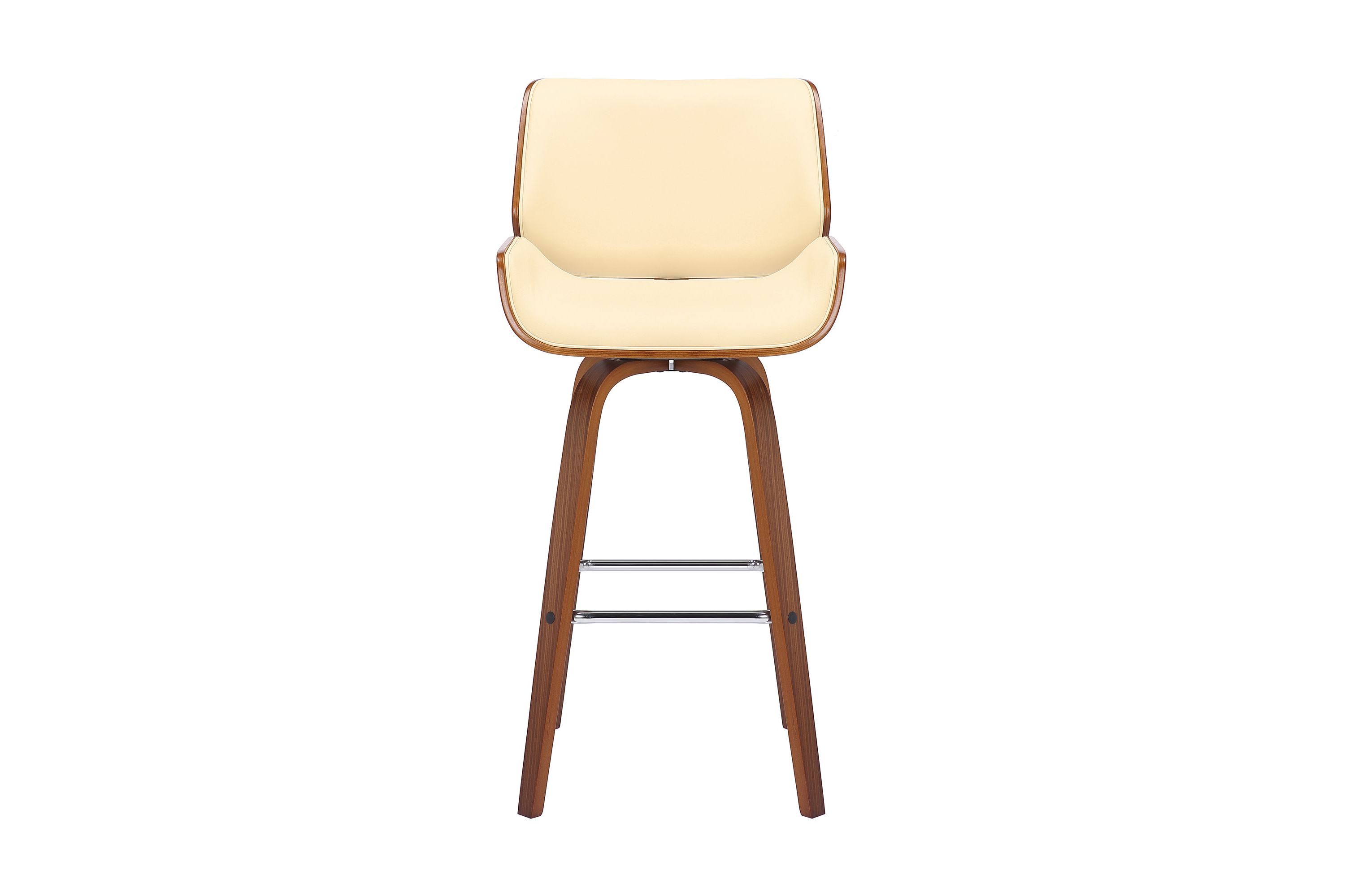 Tyler 30" Bar Height Swivel Cream Faux Leather and Walnut Wood Bar Stool
