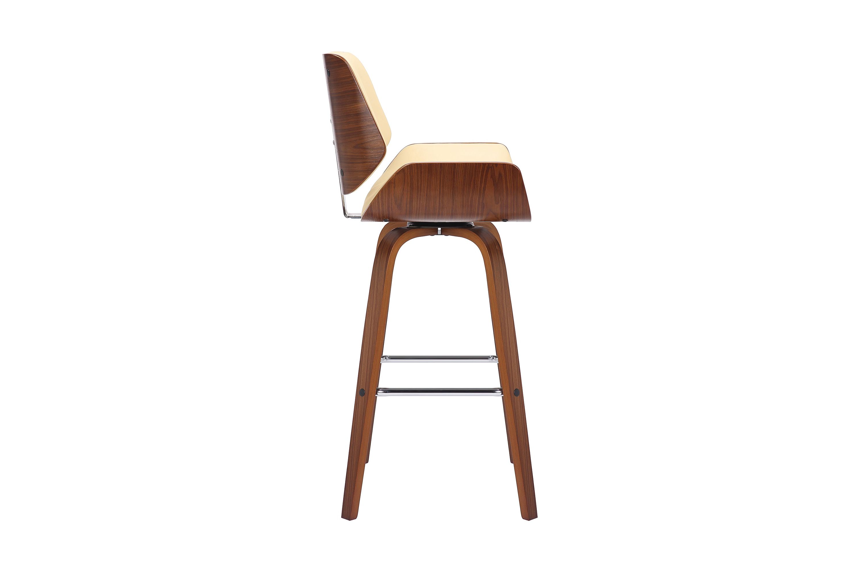 Tyler 30" Bar Height Swivel Cream Faux Leather and Walnut Wood Bar Stool