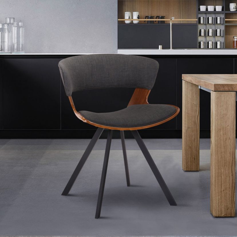 Ulric Wood and Metal Modern Dining Room Accent Chair in Charcoal Gray