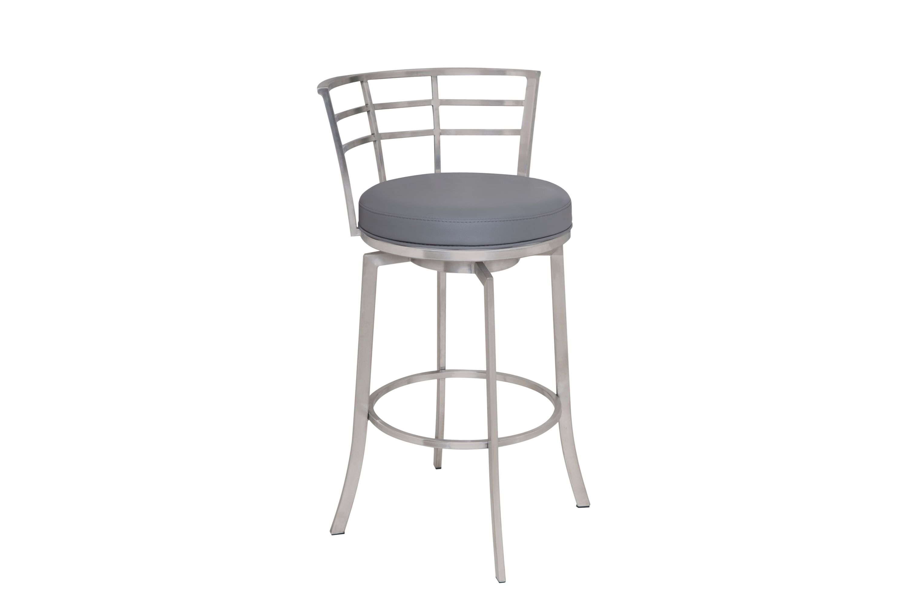 Viper 26" Counter Height Swivel Gray Faux Leather and Brushed Stainless Steel Bar Stool