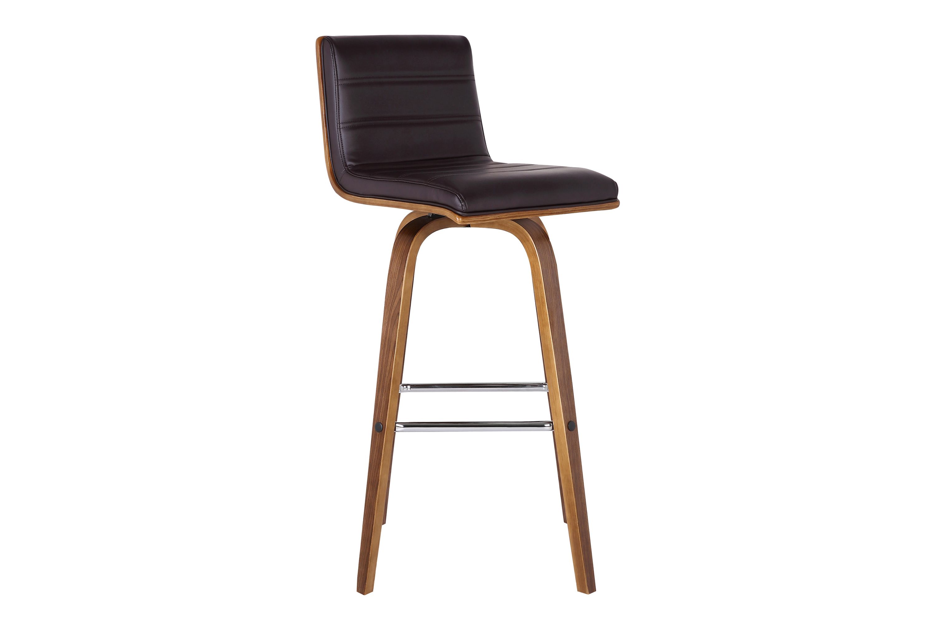 Vienna 30" Bar Height Swivel Brown Faux Leather and Walnut Wood Bar Stool
