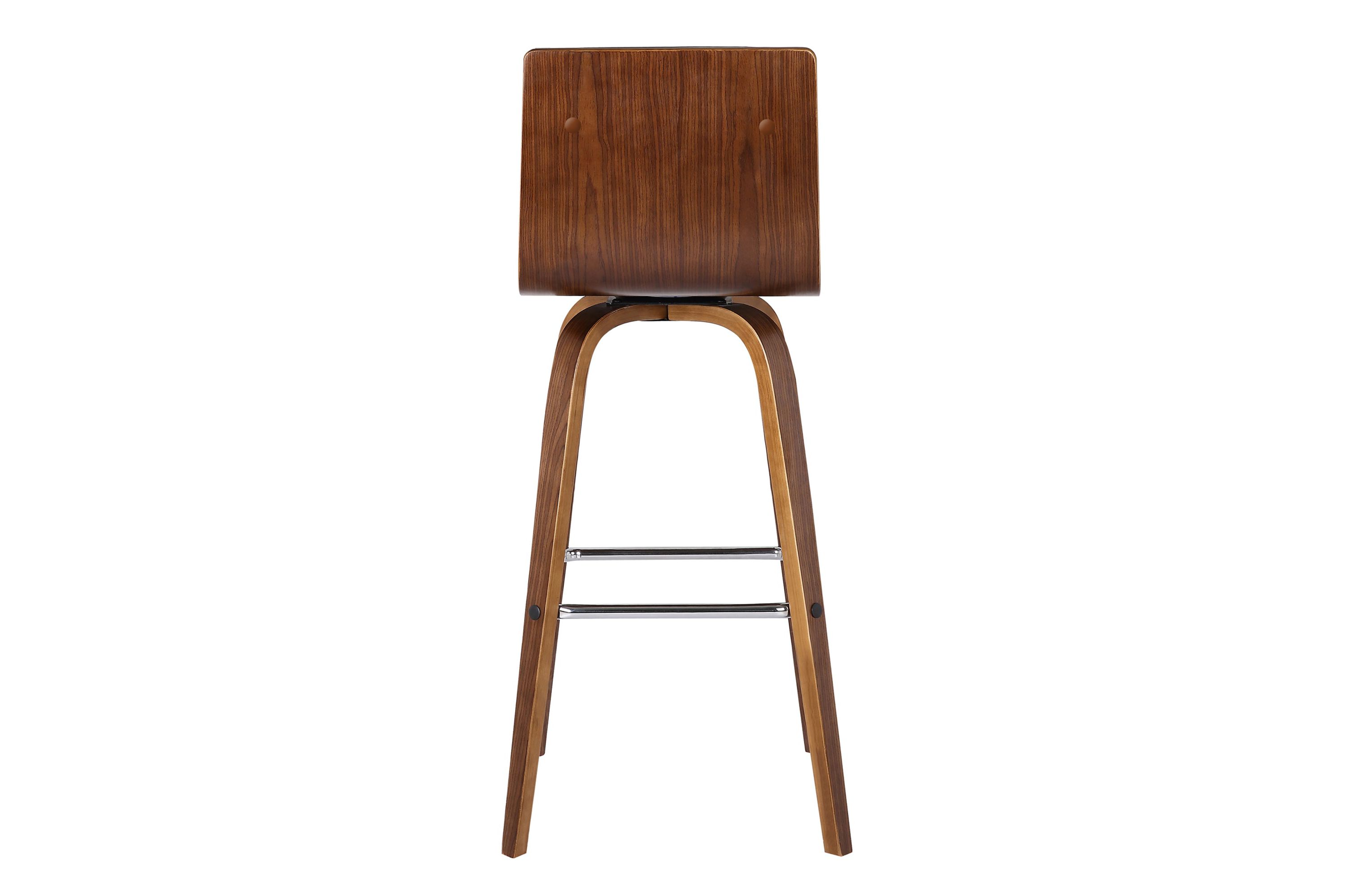 Vienna 30" Bar Height Swivel Brown Faux Leather and Walnut Wood Bar Stool