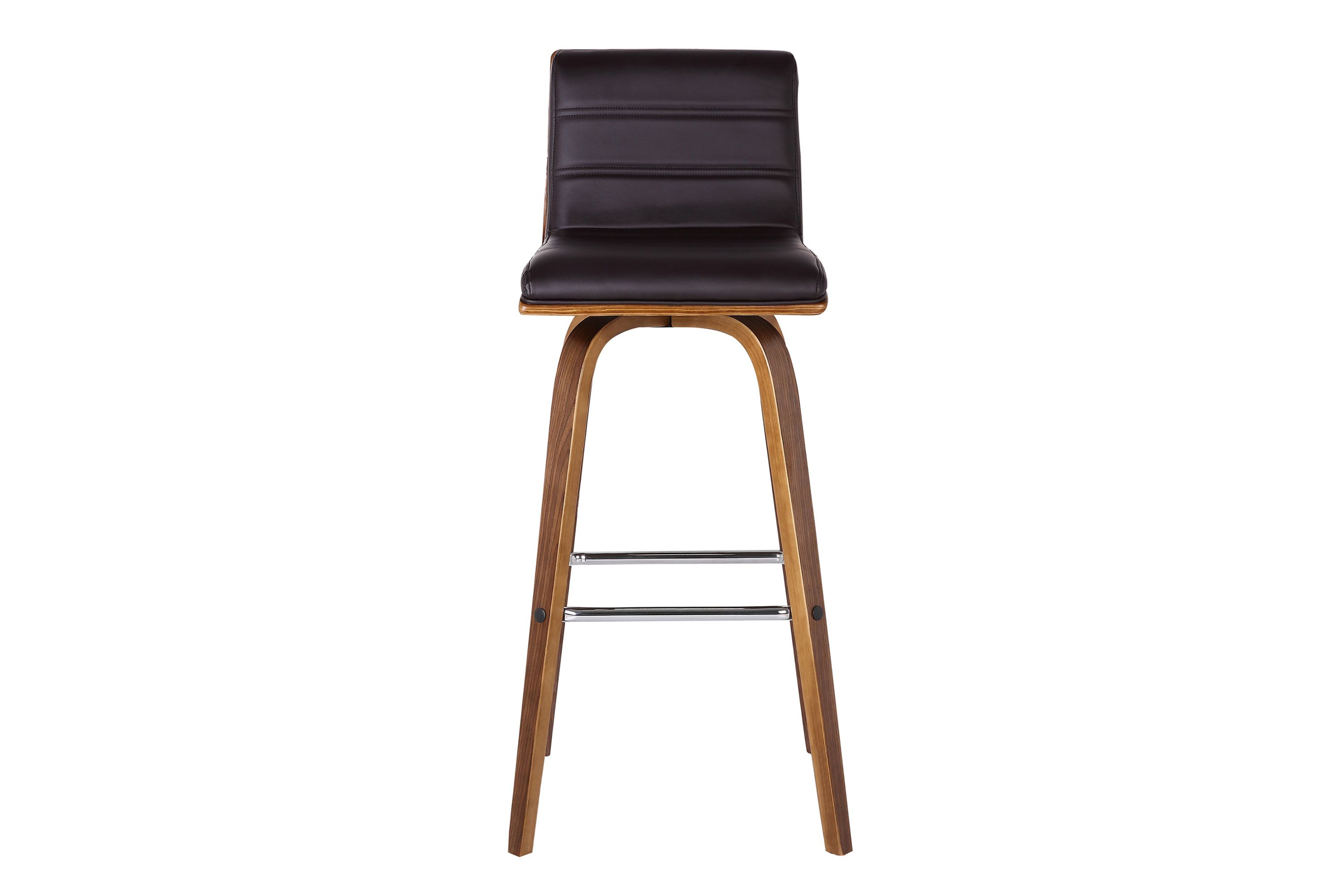 Vienna 30" Bar Height Swivel Brown Faux Leather and Walnut Wood Bar Stool