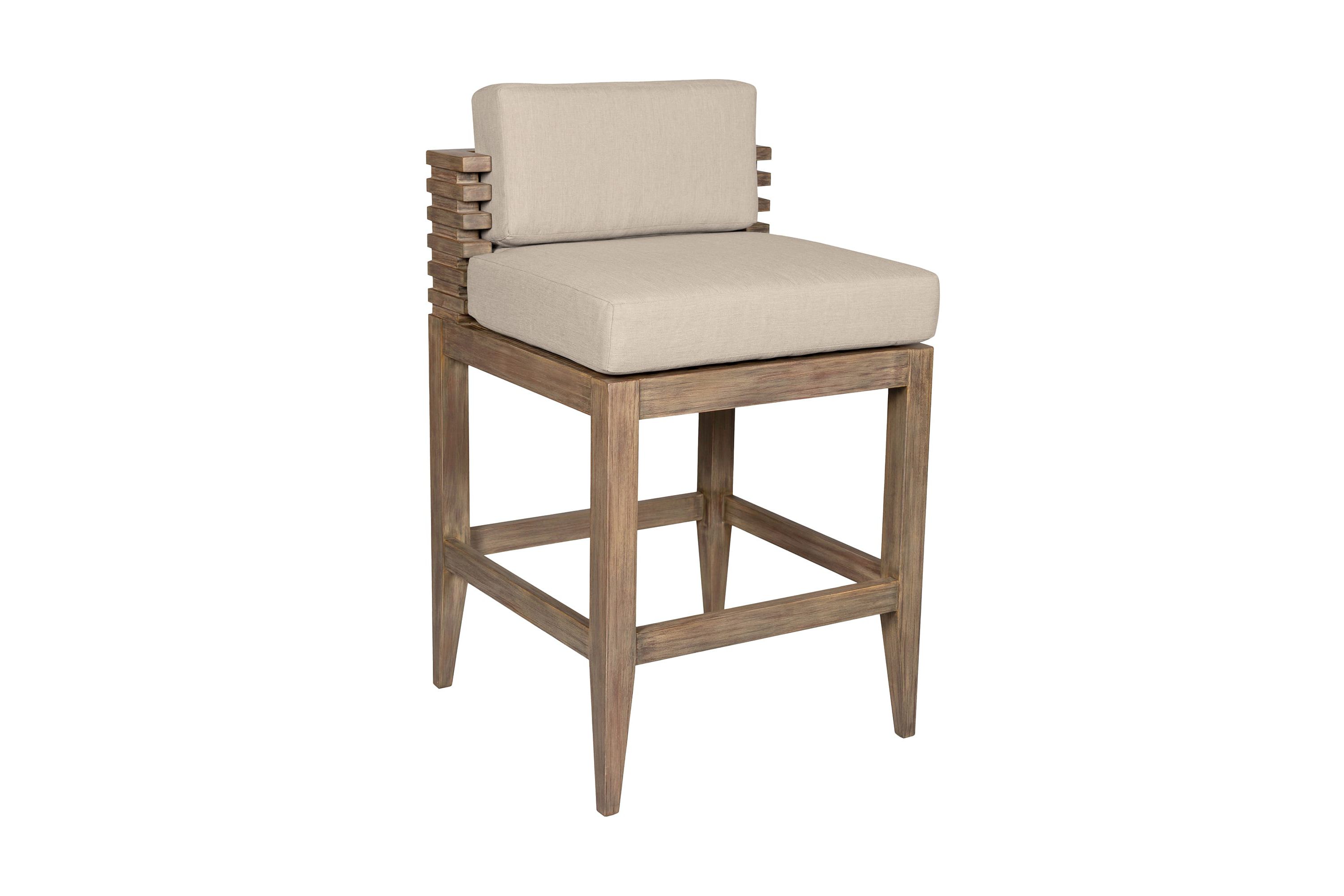 Vivid Outdoor Patio Bar Stool in Light Eucalyptus Wood with Taupe Olefin Cushions