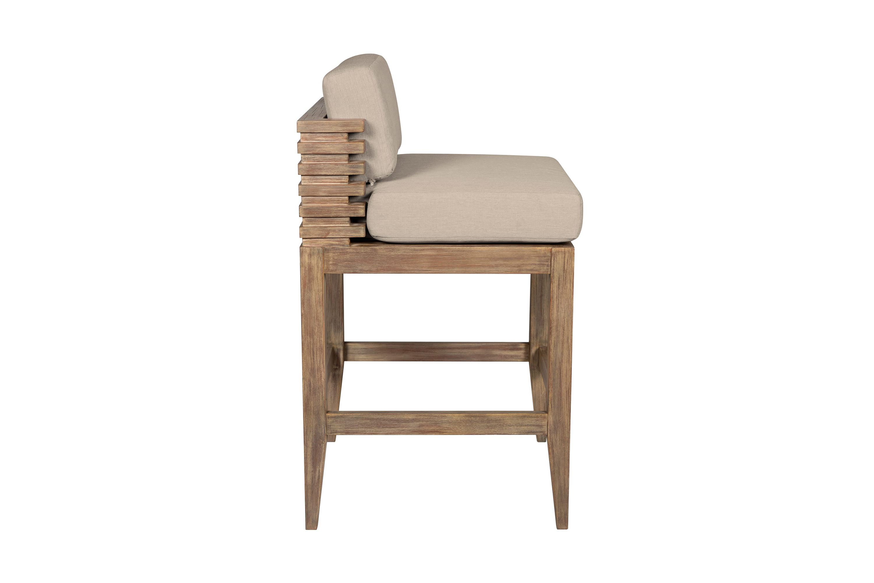 Vivid Outdoor Patio Bar Stool in Light Eucalyptus Wood with Taupe Olefin Cushions