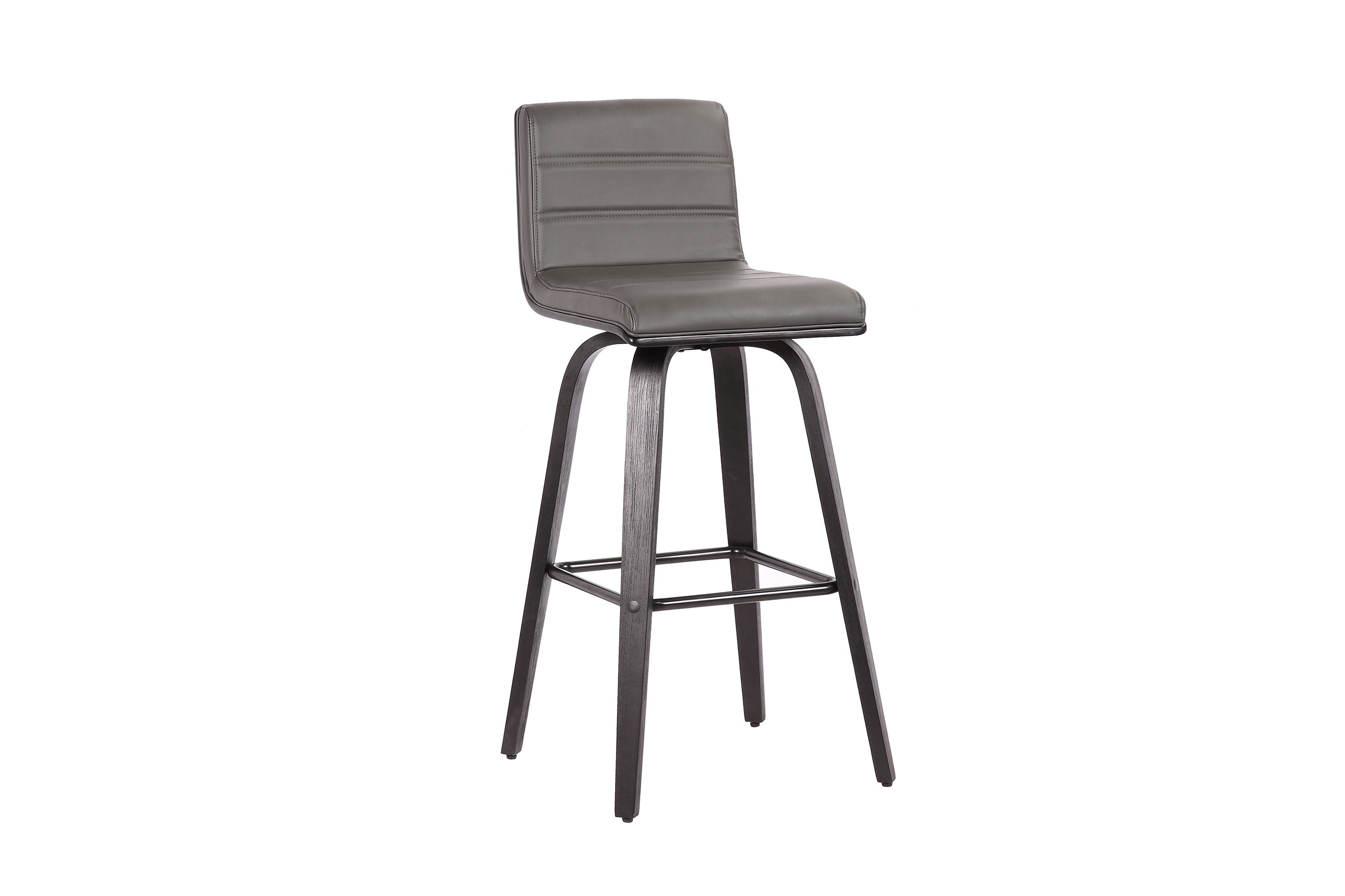 Vienna 30" Bar Height Swivel Grey Faux Leather and Black Wood Bar Stool