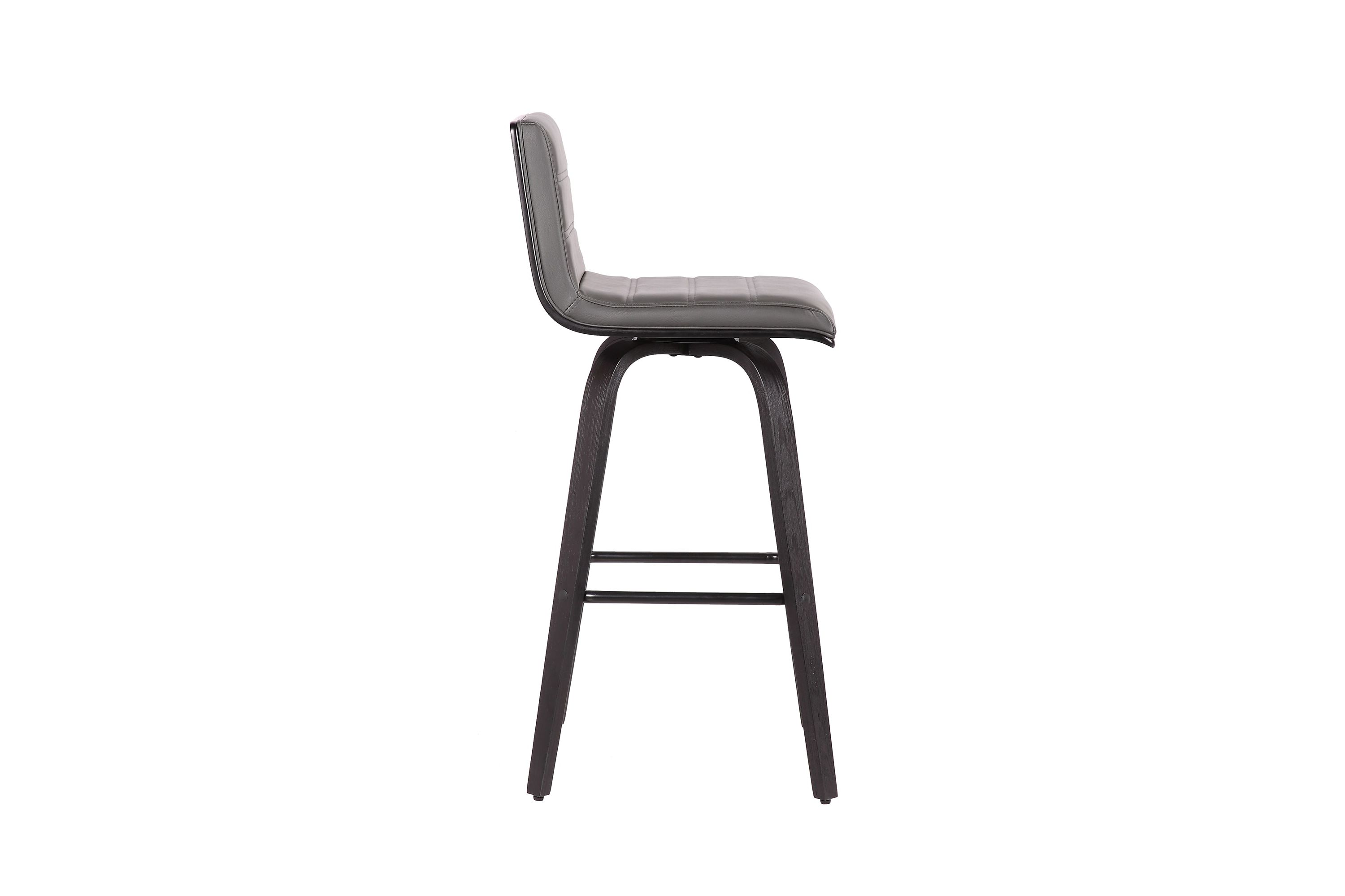 Vienna 30" Bar Height Swivel Grey Faux Leather and Black Wood Bar Stool