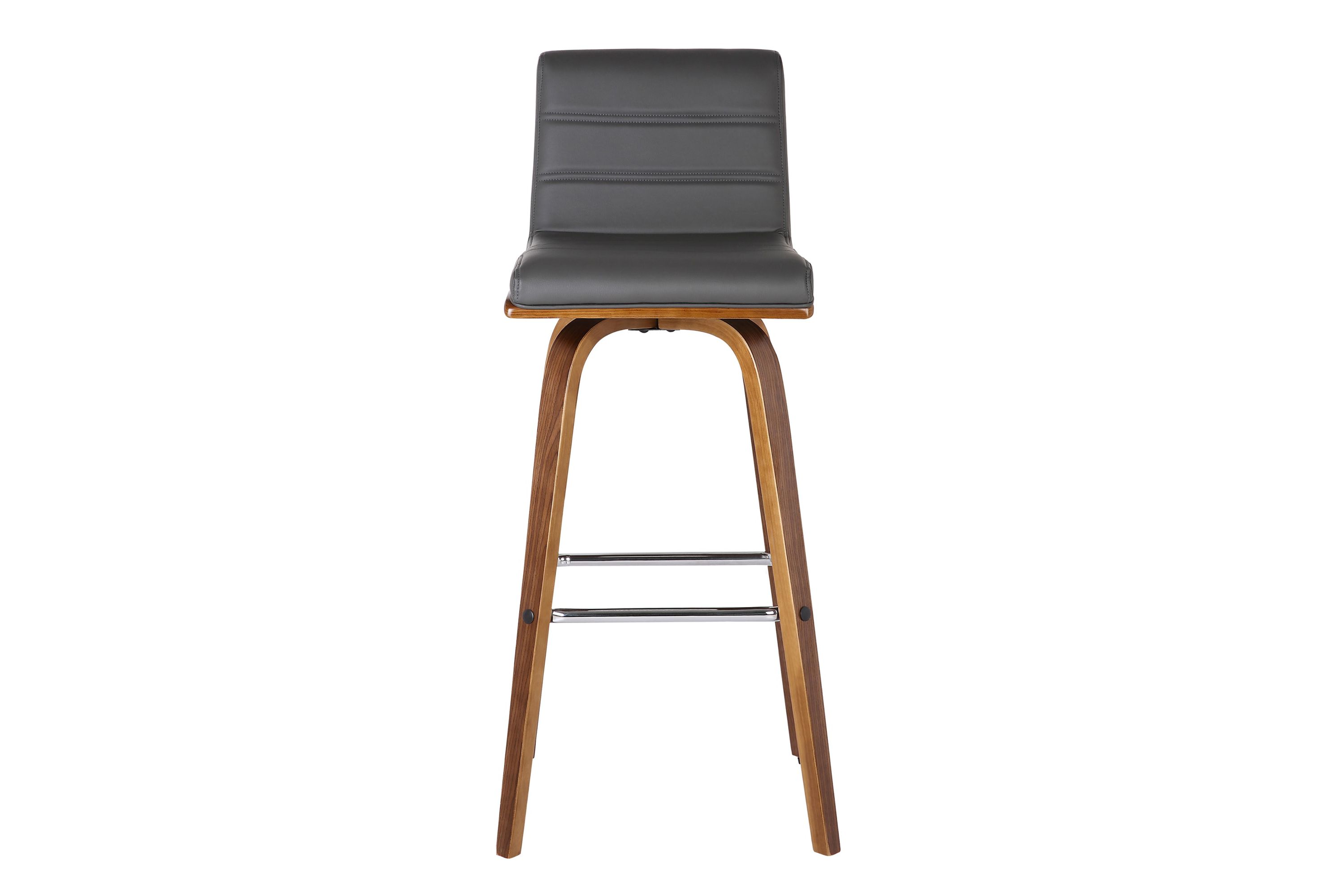 Vienna 26" Counter Height Swivel Grey Faux Leather and Walnut Wood Bar Stool