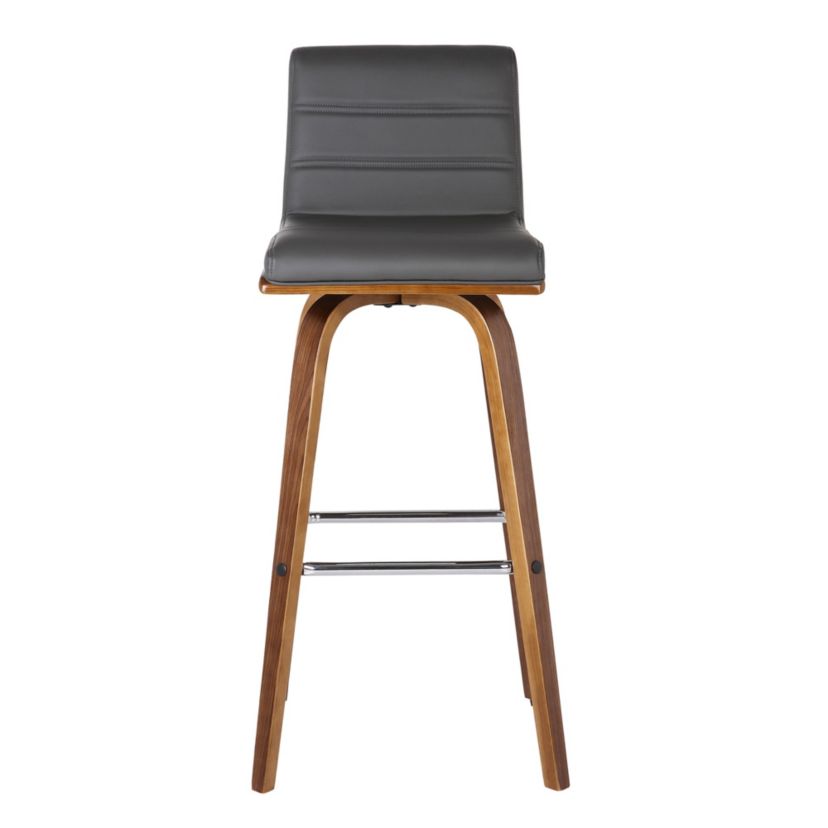 Vienna 26" Counter Height Swivel Grey Faux Leather and Walnut Wood Bar Stool