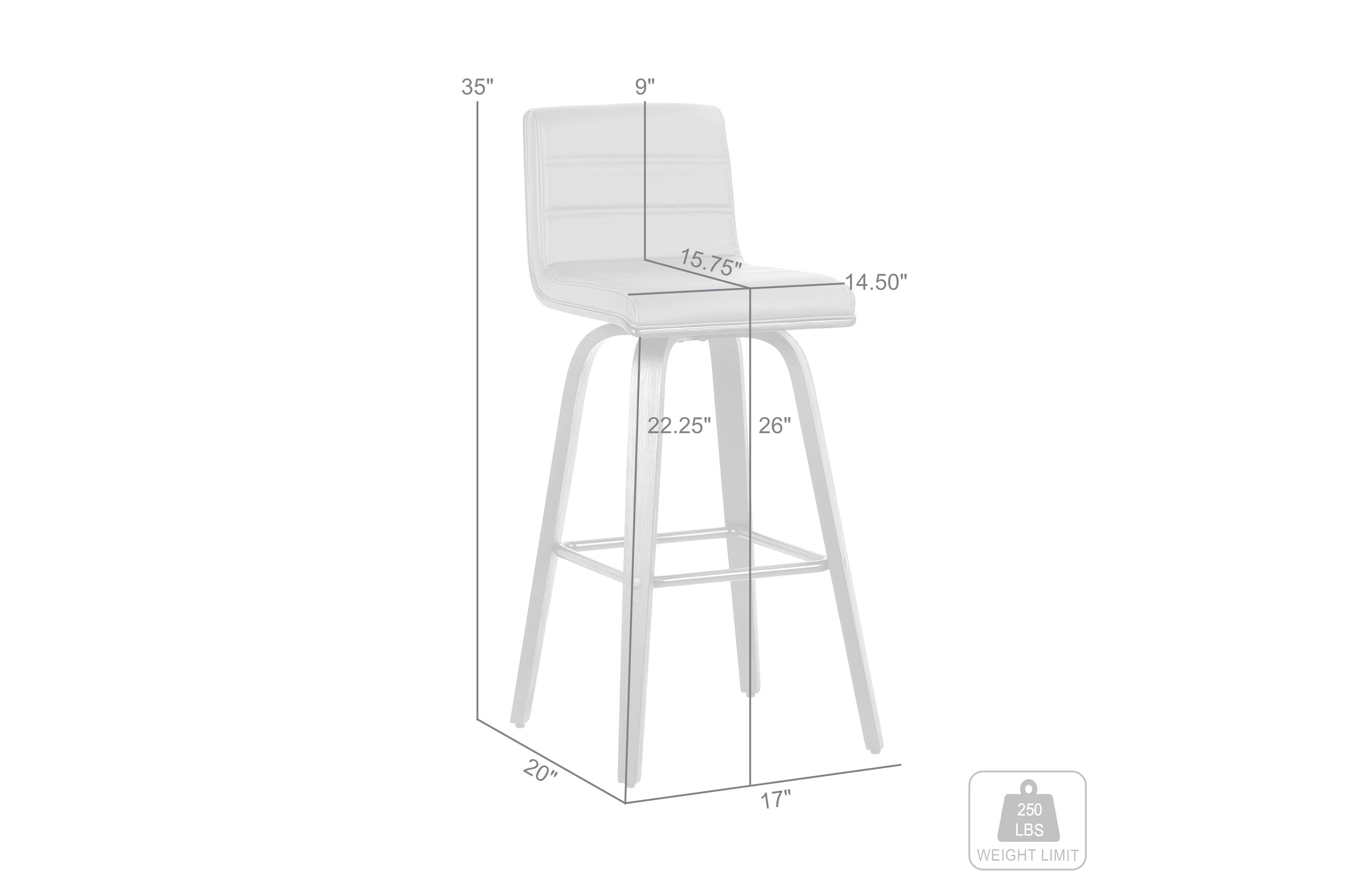 Vienna 26" Counter Height Swivel Grey Faux Leather and Walnut Wood Bar Stool