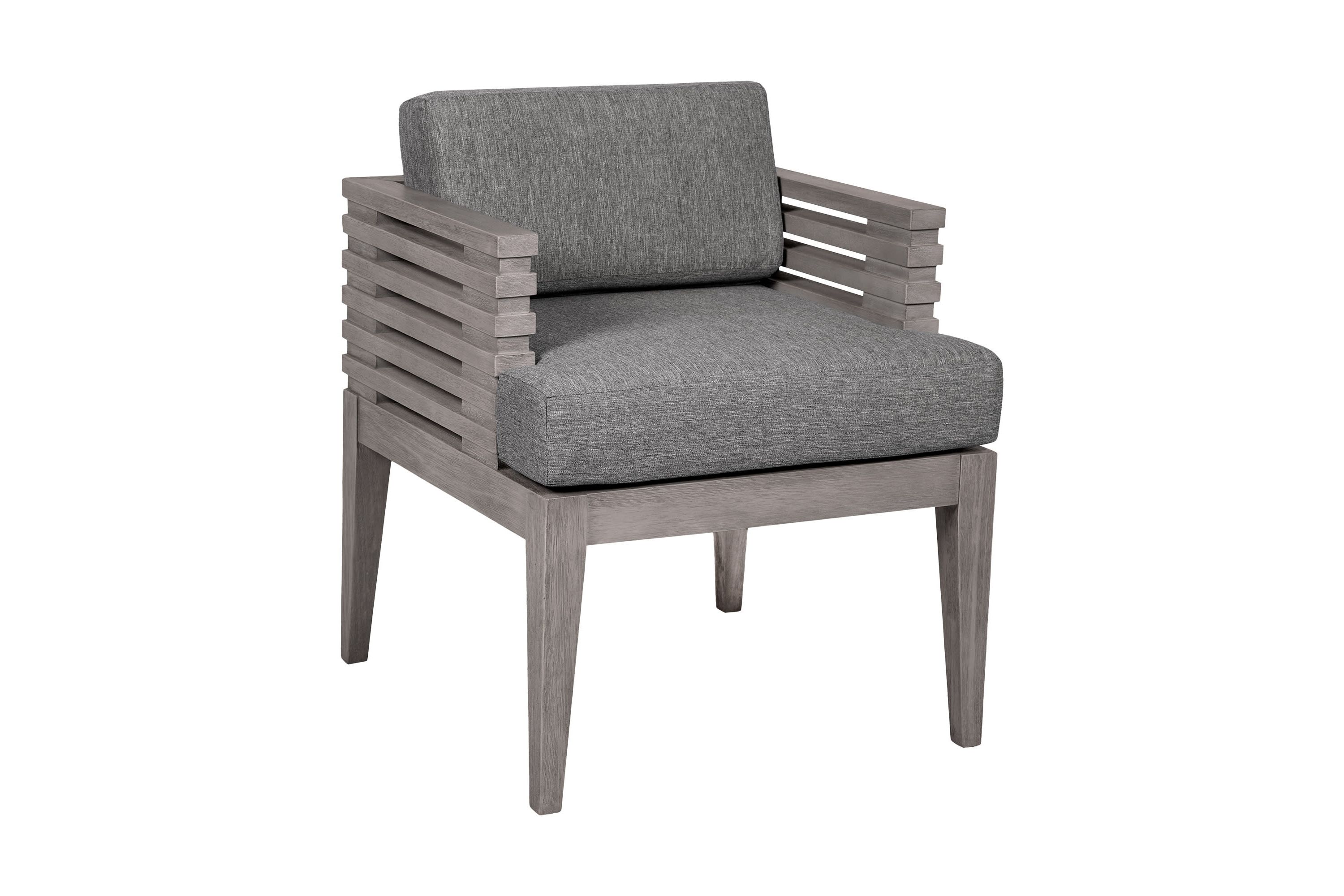 Vivid Outdoor Patio Dining Chair in Gray Eucalyptus Wood with Gray Olefin Cushions