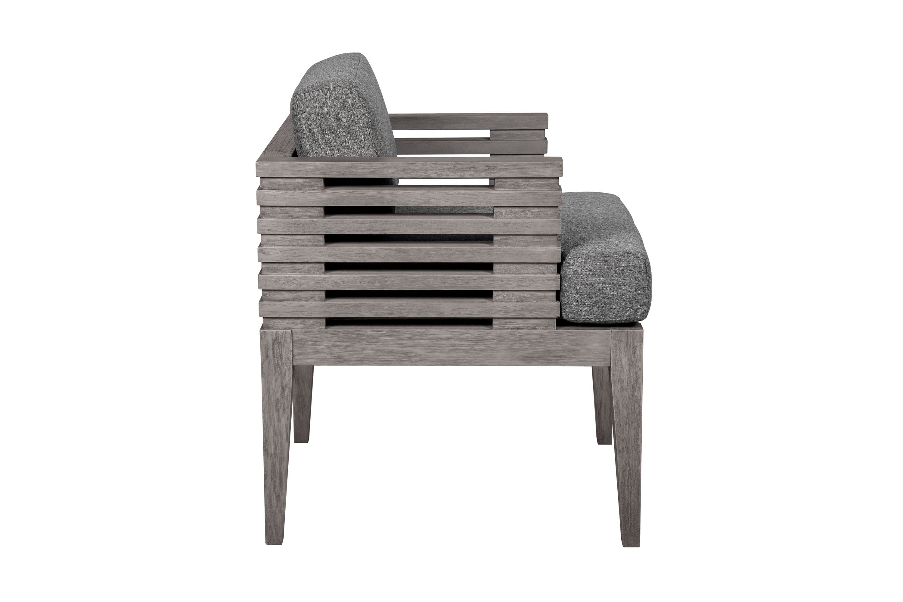 Vivid Outdoor Patio Dining Chair in Gray Eucalyptus Wood with Gray Olefin Cushions