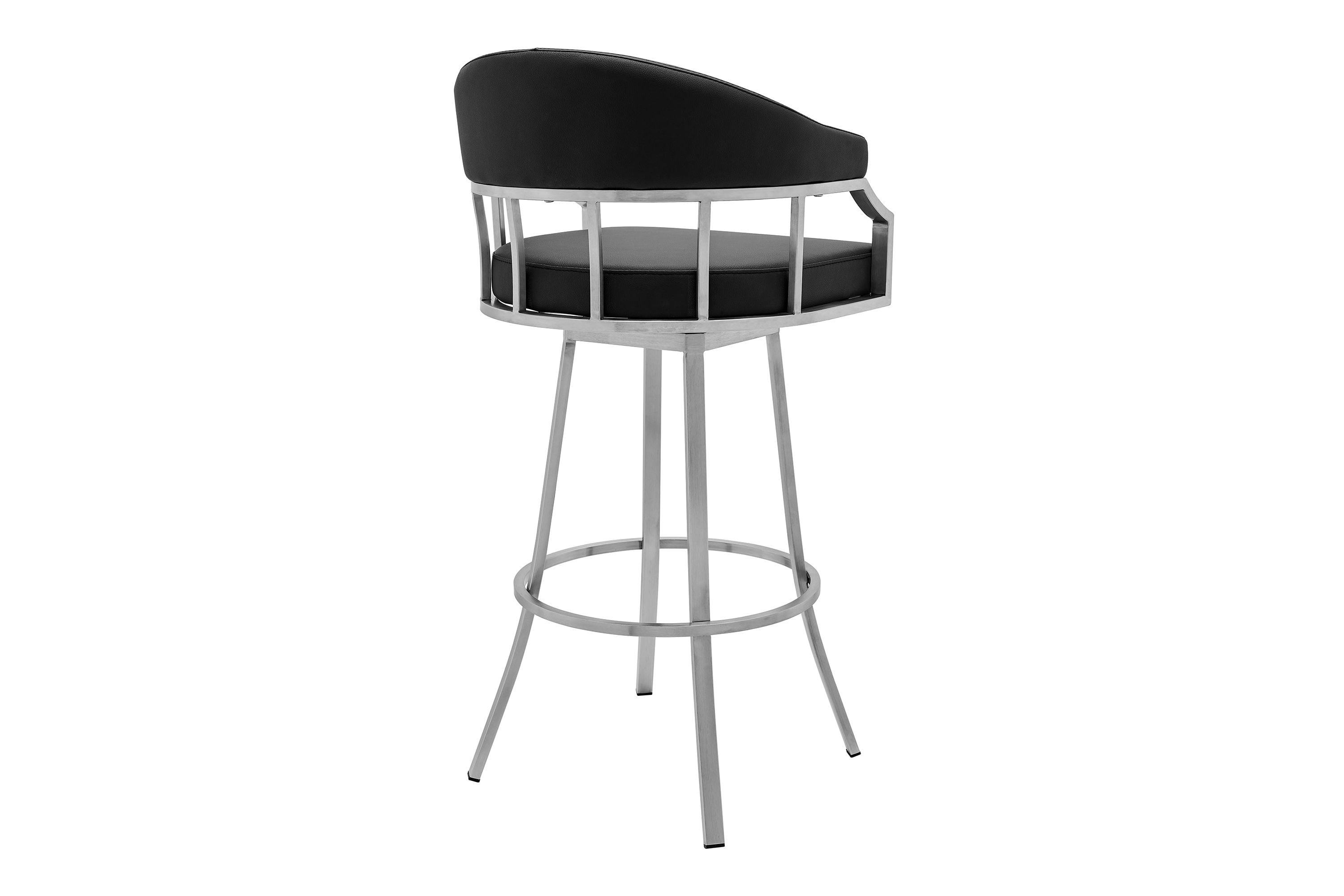 Valerie 26" Counter Height Swivel Modern Black Faux Leather Bar and Counter Stool in Brushed Stainless Steel Finish