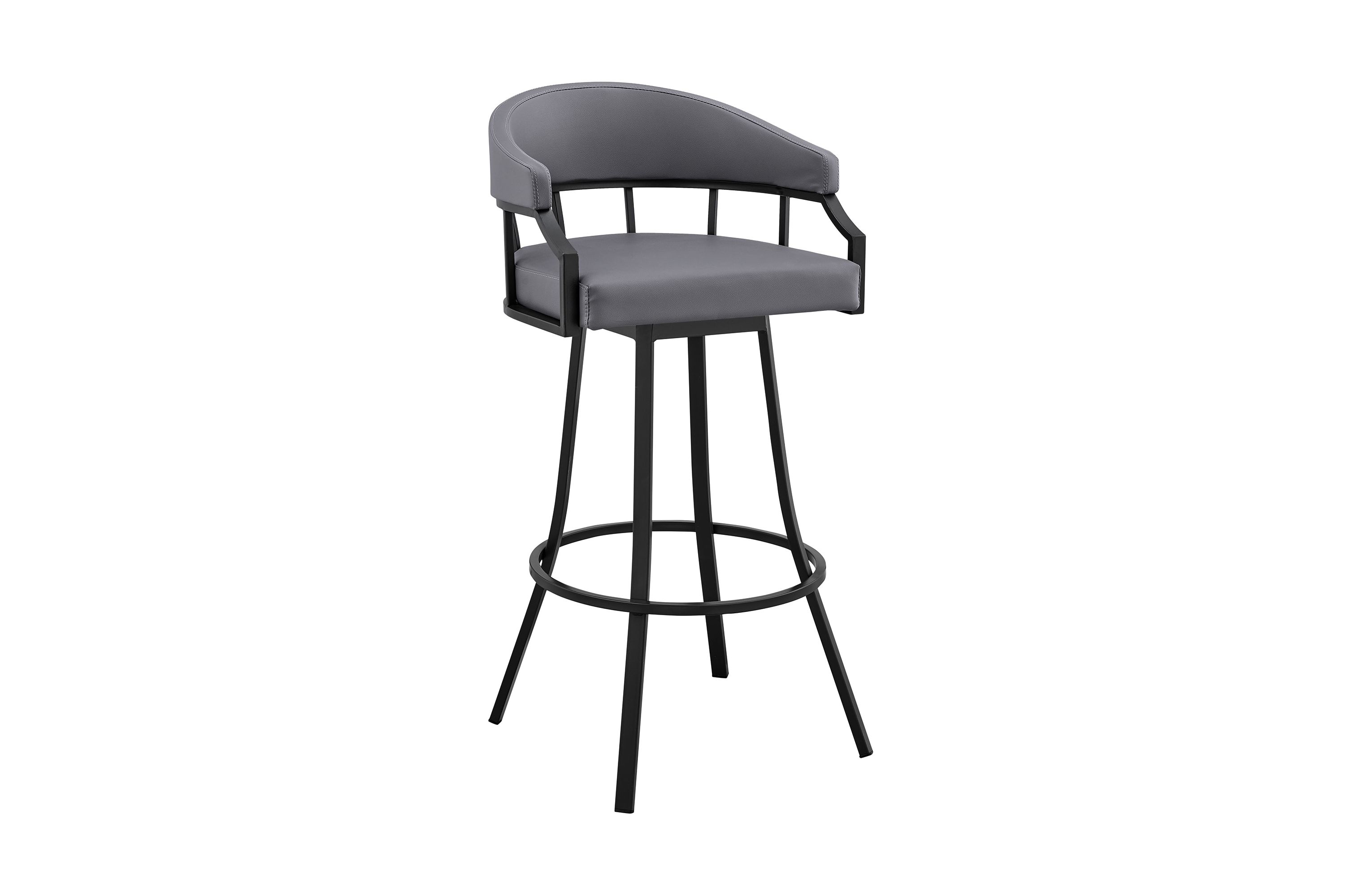 Valerie 26" Swivel Slate Gray Faux Leather and Black Metal Bar Stool