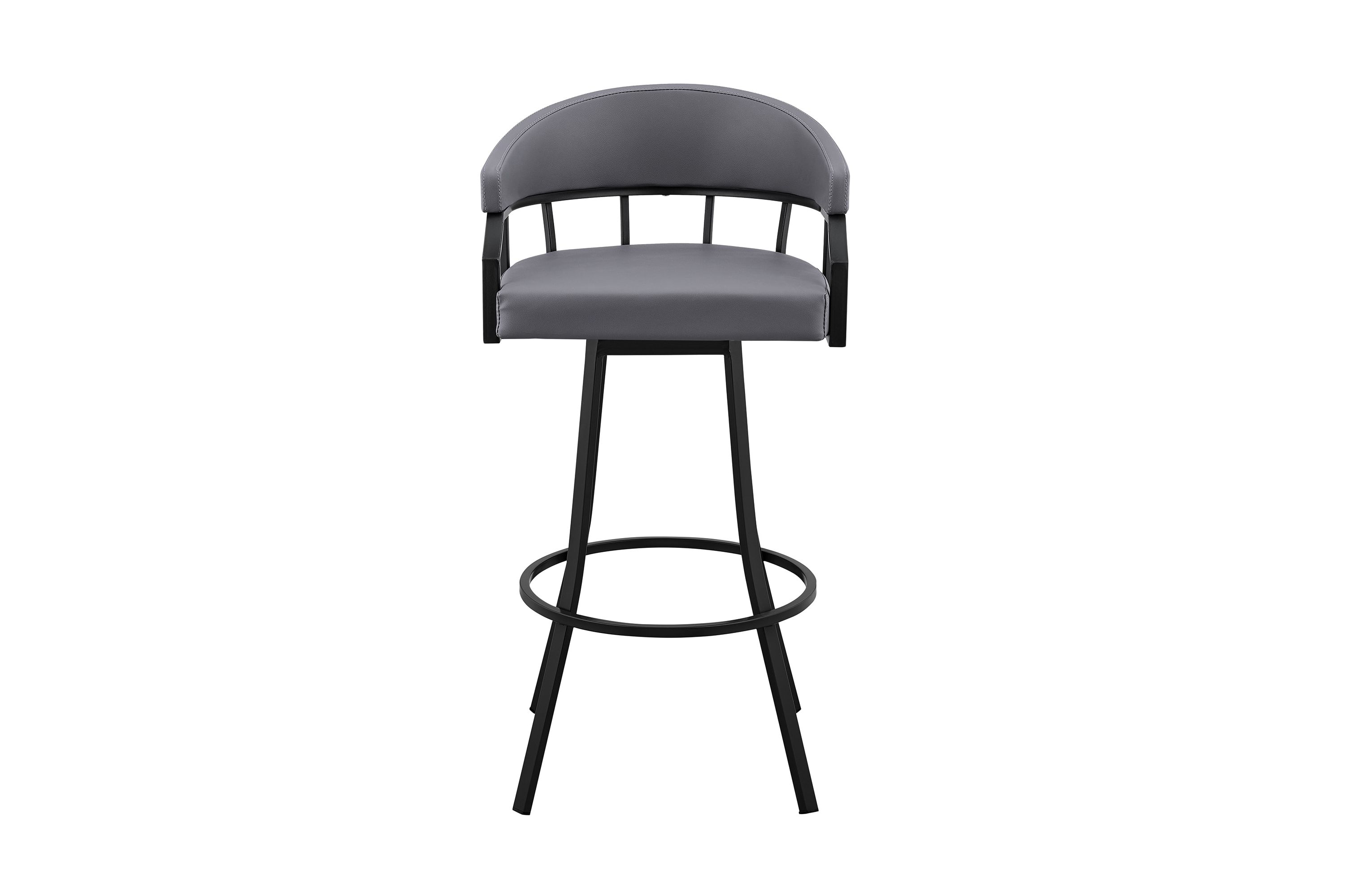 Valerie 26" Swivel Slate Gray Faux Leather and Black Metal Bar Stool