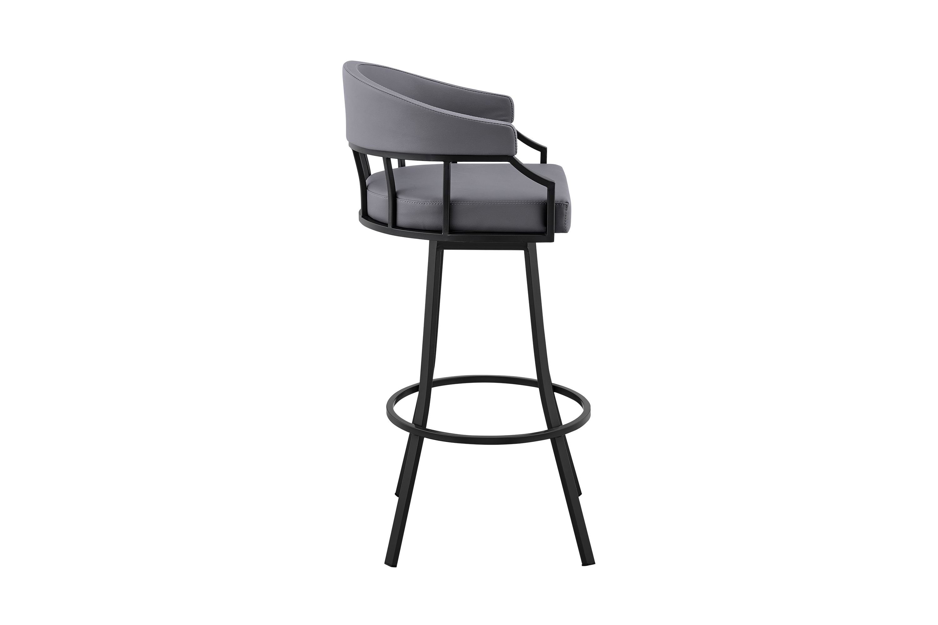Valerie 26" Swivel Slate Gray Faux Leather and Black Metal Bar Stool