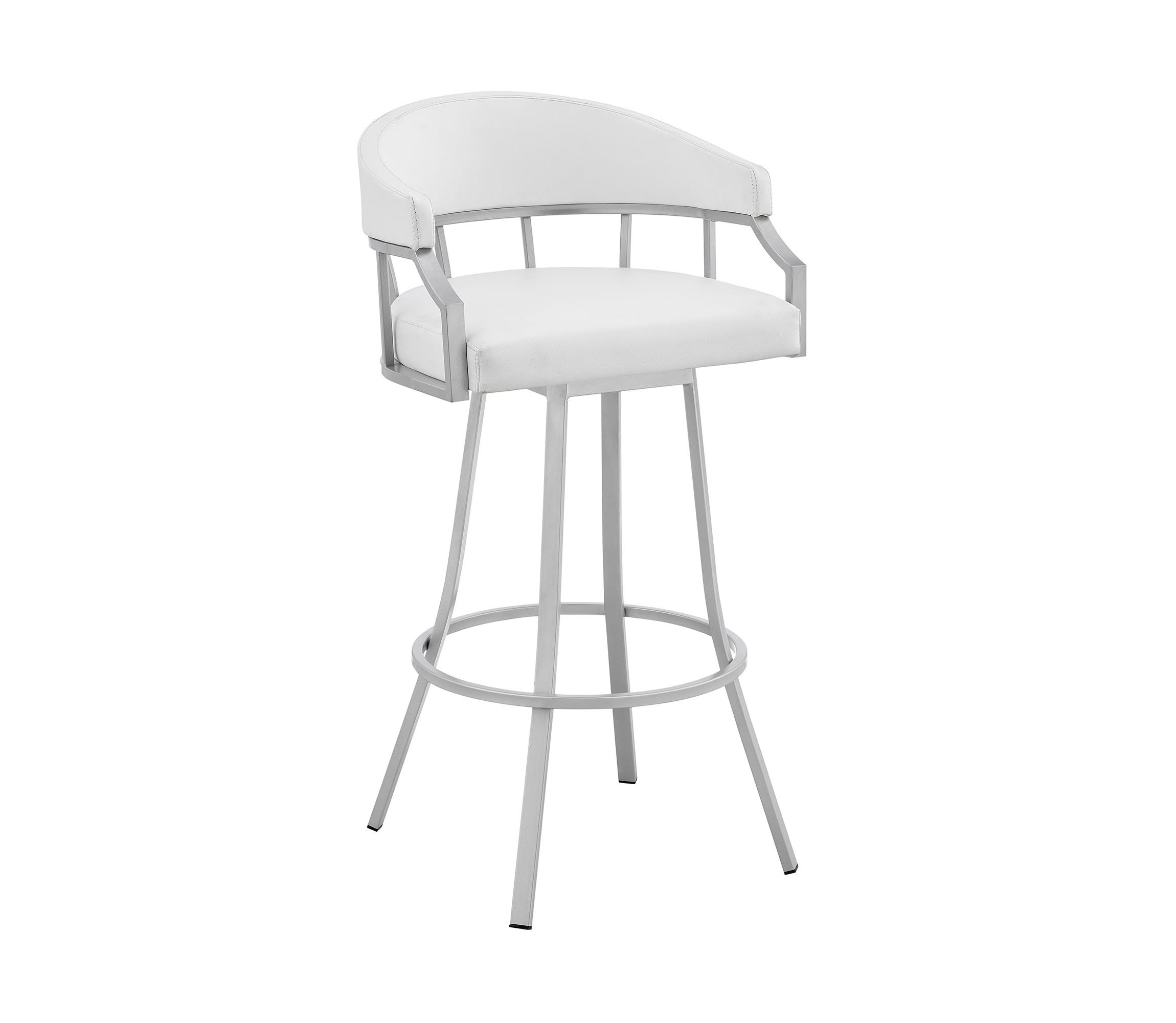 Valerie 30" Swivel White Faux Leather and Silver Metal Bar Stool