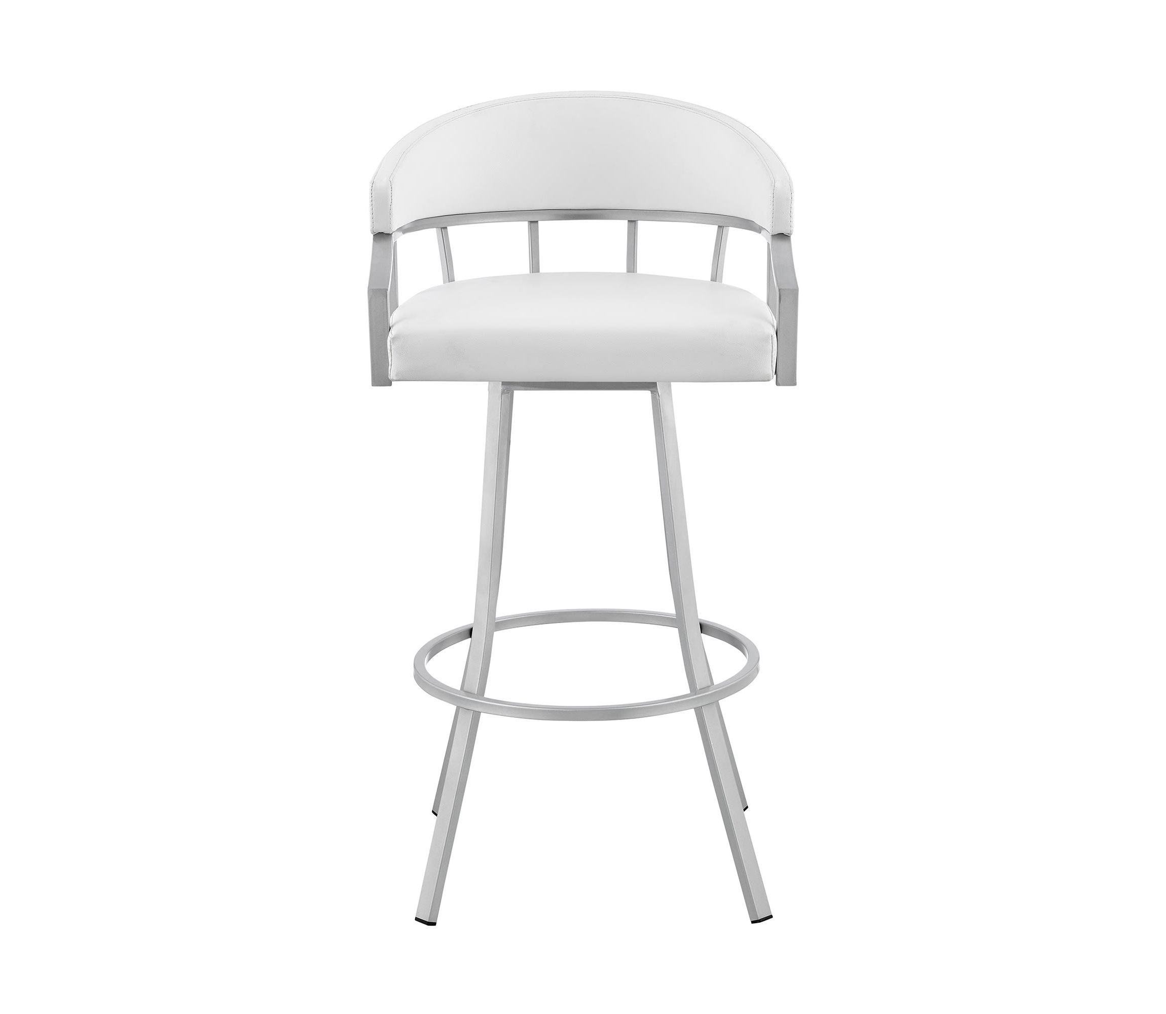 Valerie 30" Swivel White Faux Leather and Silver Metal Bar Stool