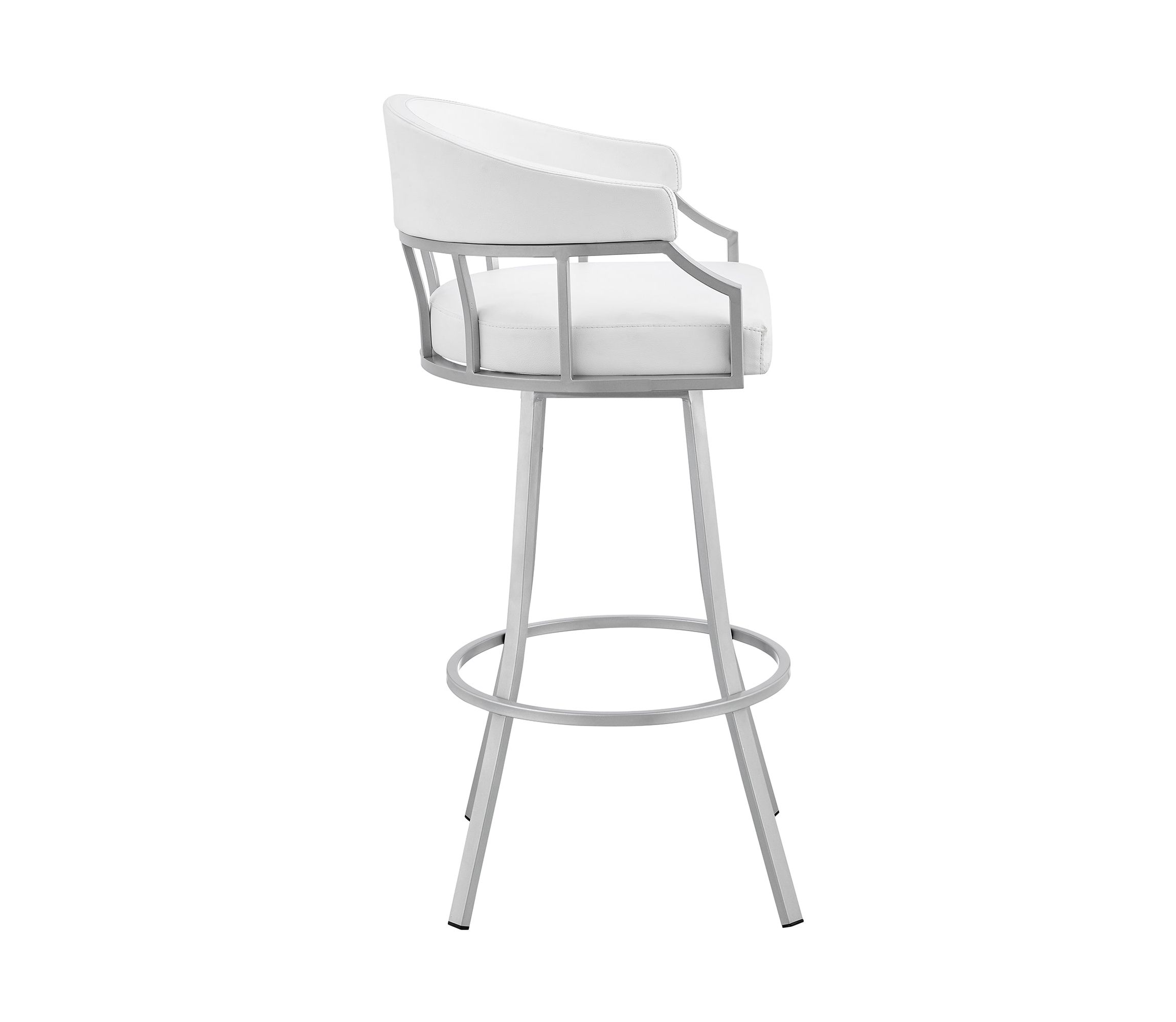 Valerie 30" Swivel White Faux Leather and Silver Metal Bar Stool