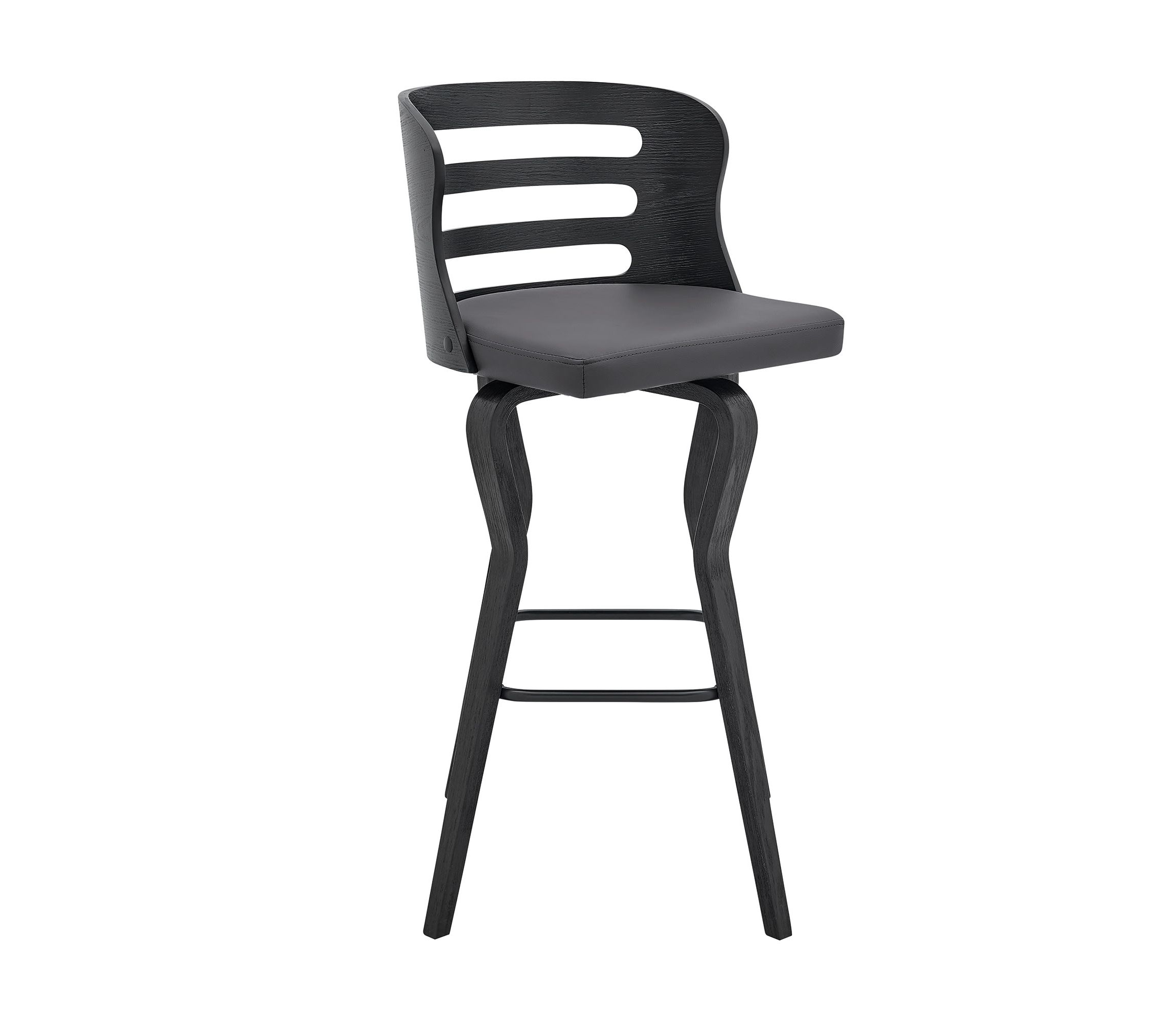 Verne 30" Swivel Gray Faux Leather and Black Wood Bar Stool