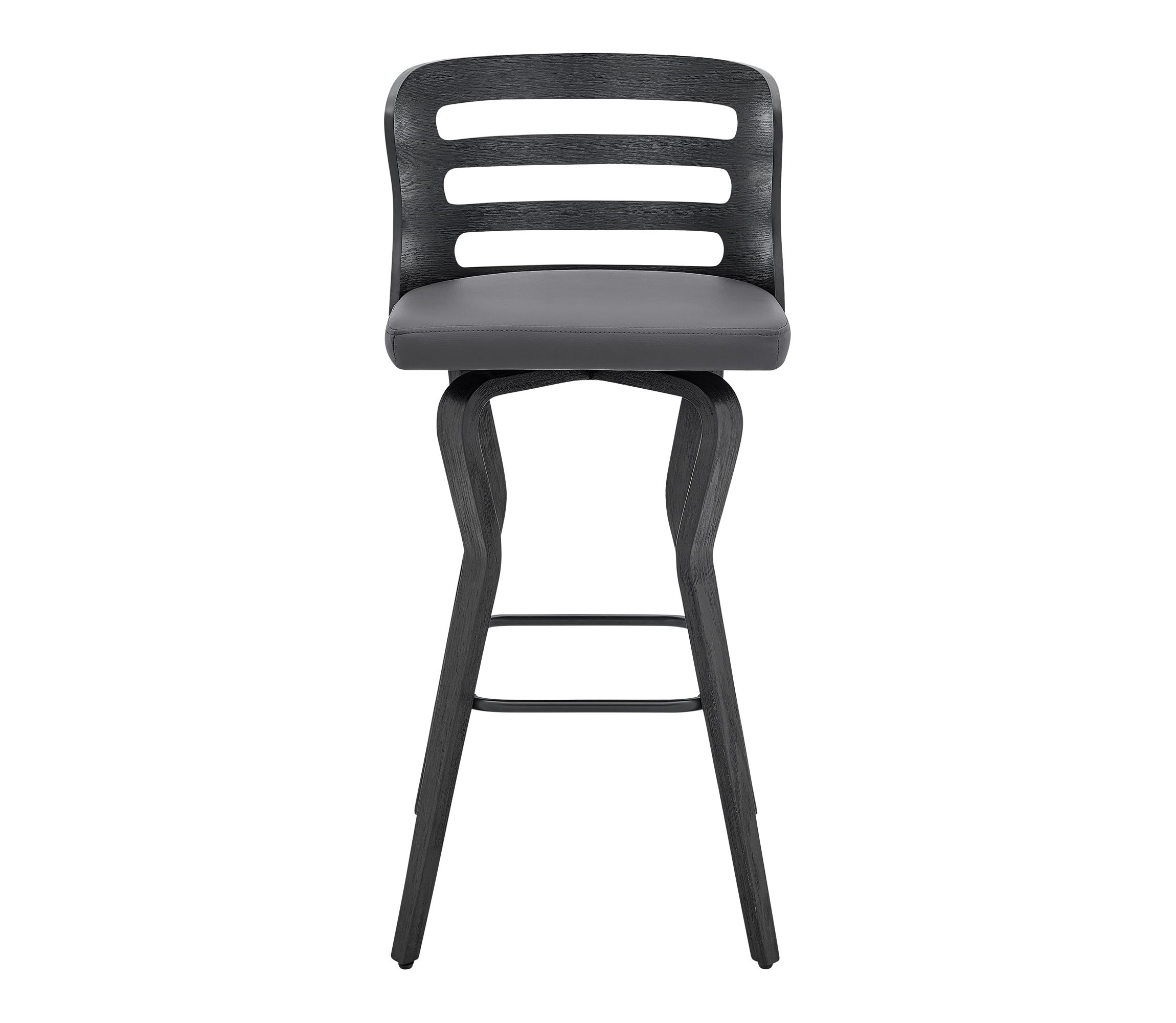 Verne 30" Swivel Gray Faux Leather and Black Wood Bar Stool