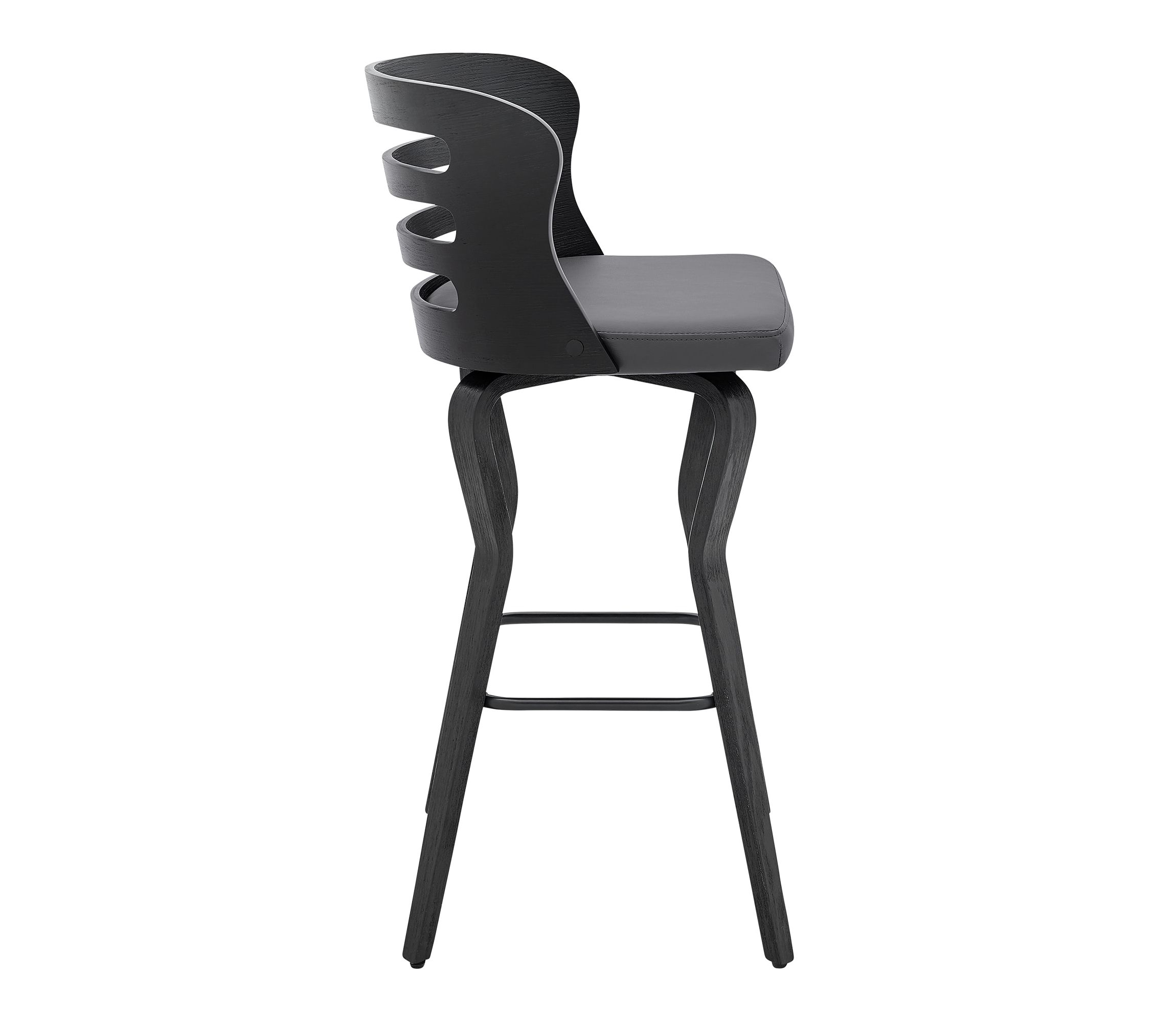 Verne 30" Swivel Gray Faux Leather and Black Wood Bar Stool