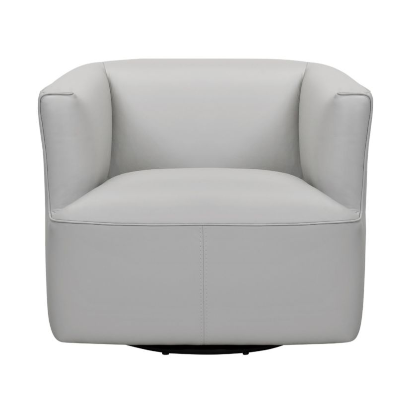 Whitney Swivel Dove Gray Genuine Leather Barrel Chair