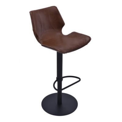 Armen Living Zuma Adjustable Swivel Metal Barstool in Vintage Coffee Faux Leather and Black Metal Finish, Brown
