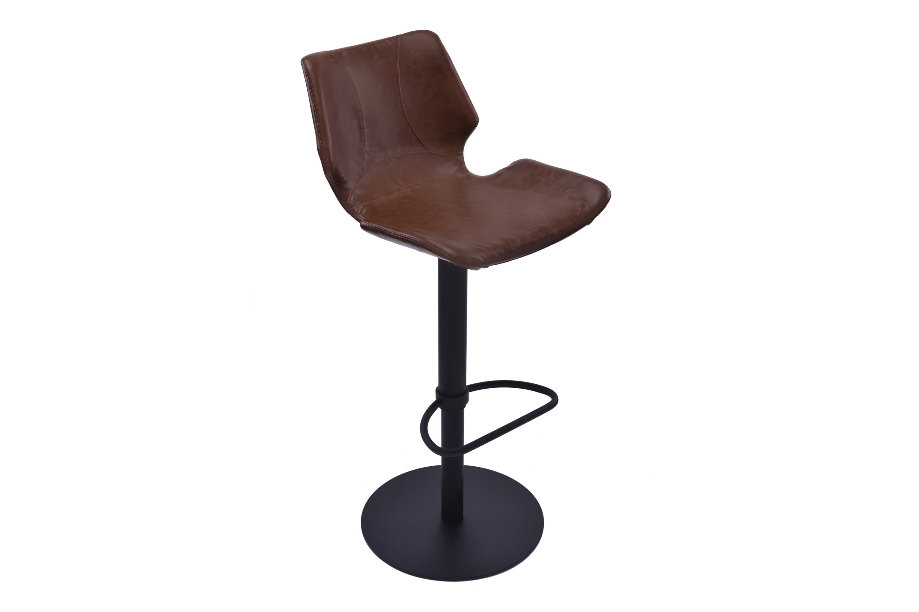 Zuma Adjustable Swivel Metal Barstool in Vintage Coffee Faux Leather and Black Metal Finish