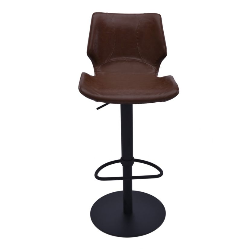 Zuma Adjustable Swivel Metal Barstool in Vintage Coffee Faux Leather and Black Metal Finish