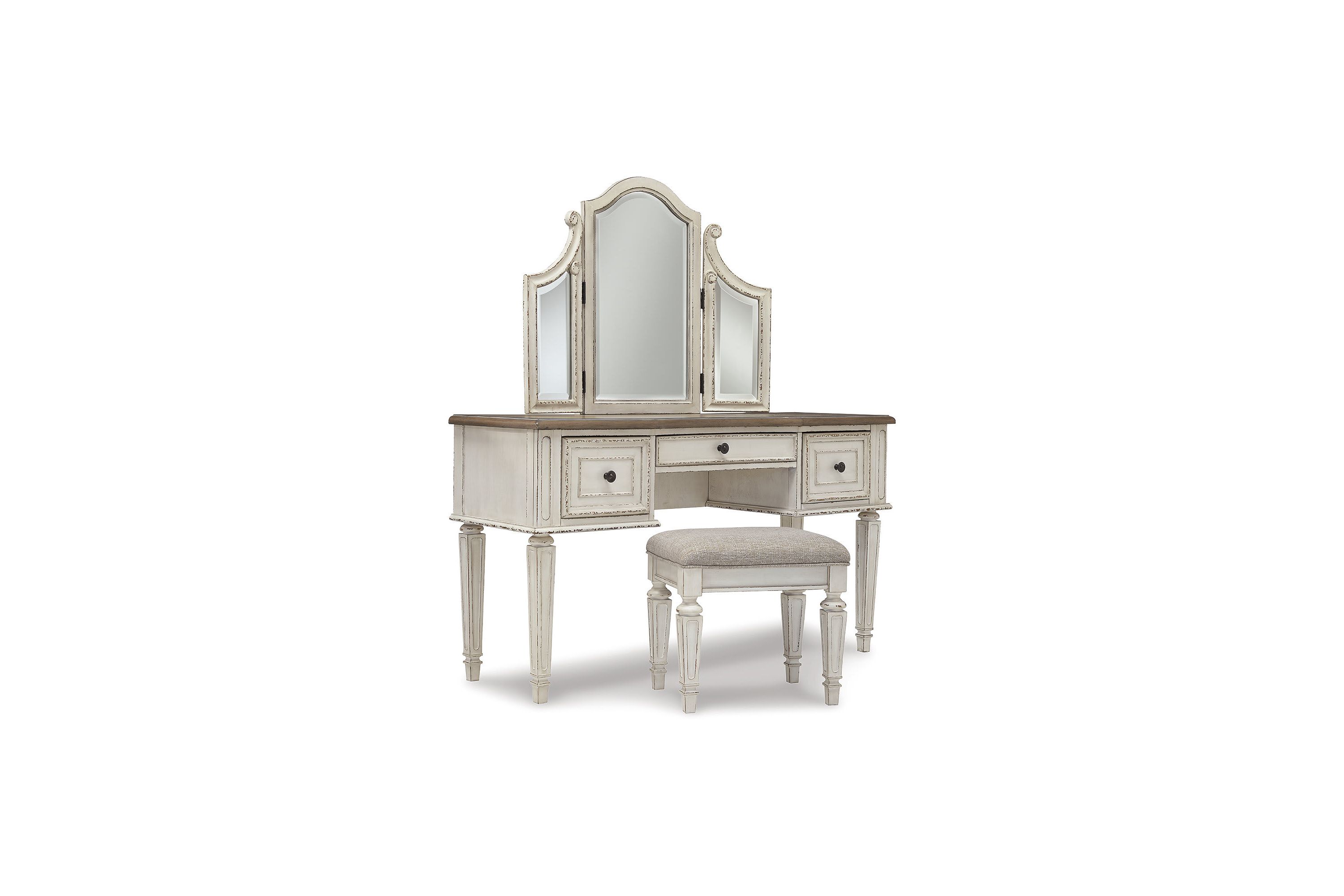 Realyn Vanity and Mirror with Stool