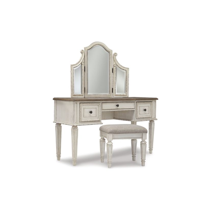 Realyn Vanity and Mirror with Stool
