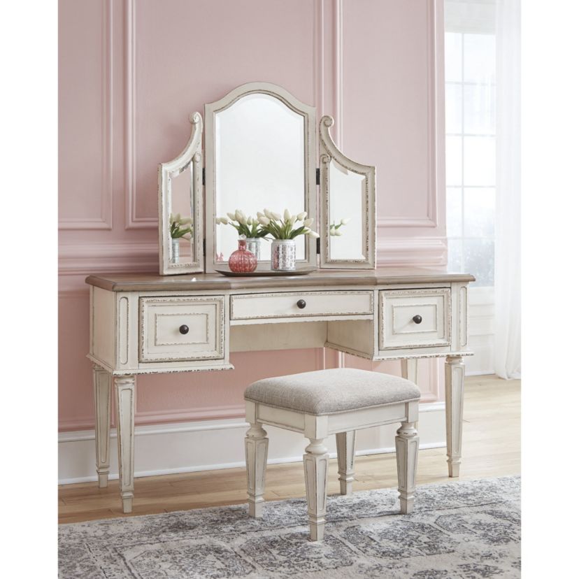 Realyn Vanity and Mirror with Stool
