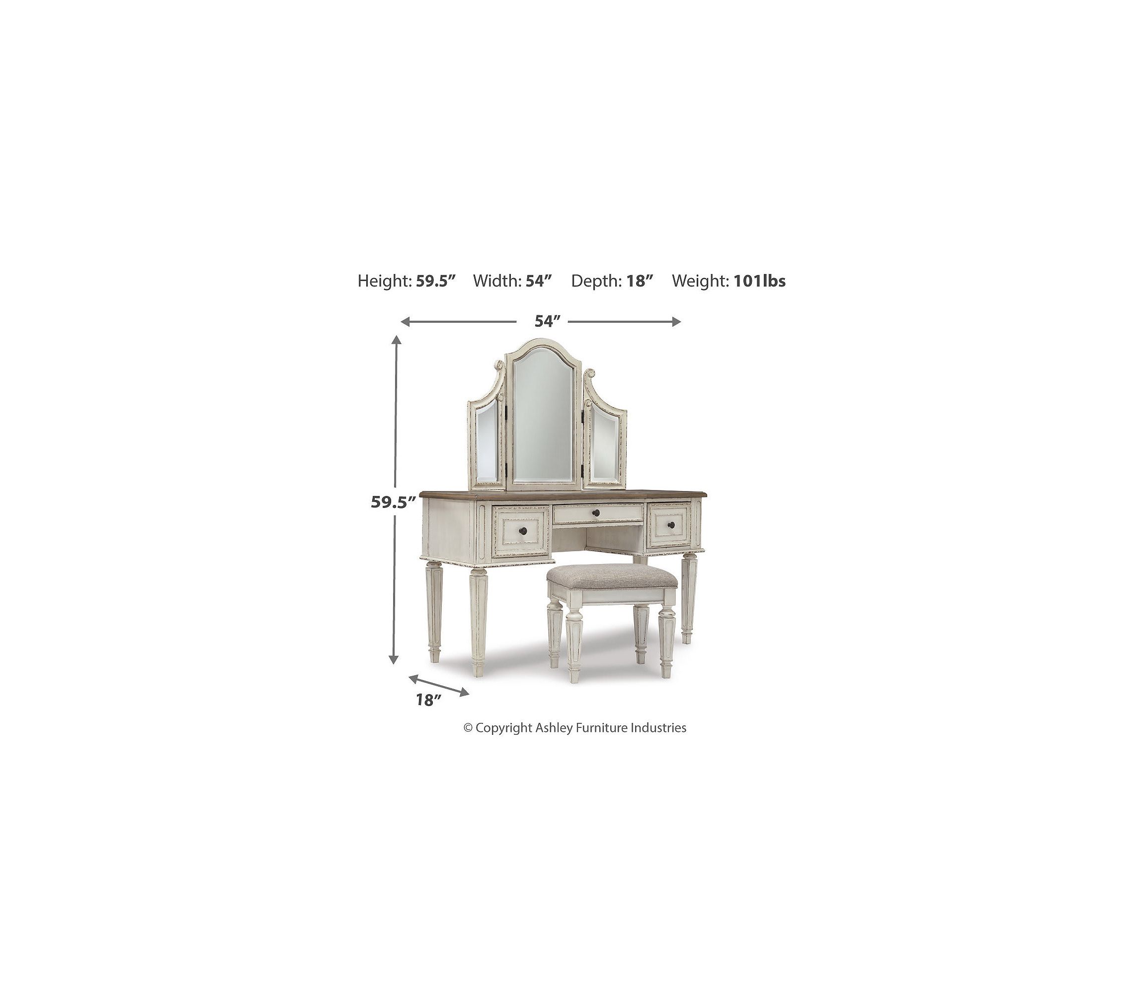 Realyn Vanity and Mirror with Stool