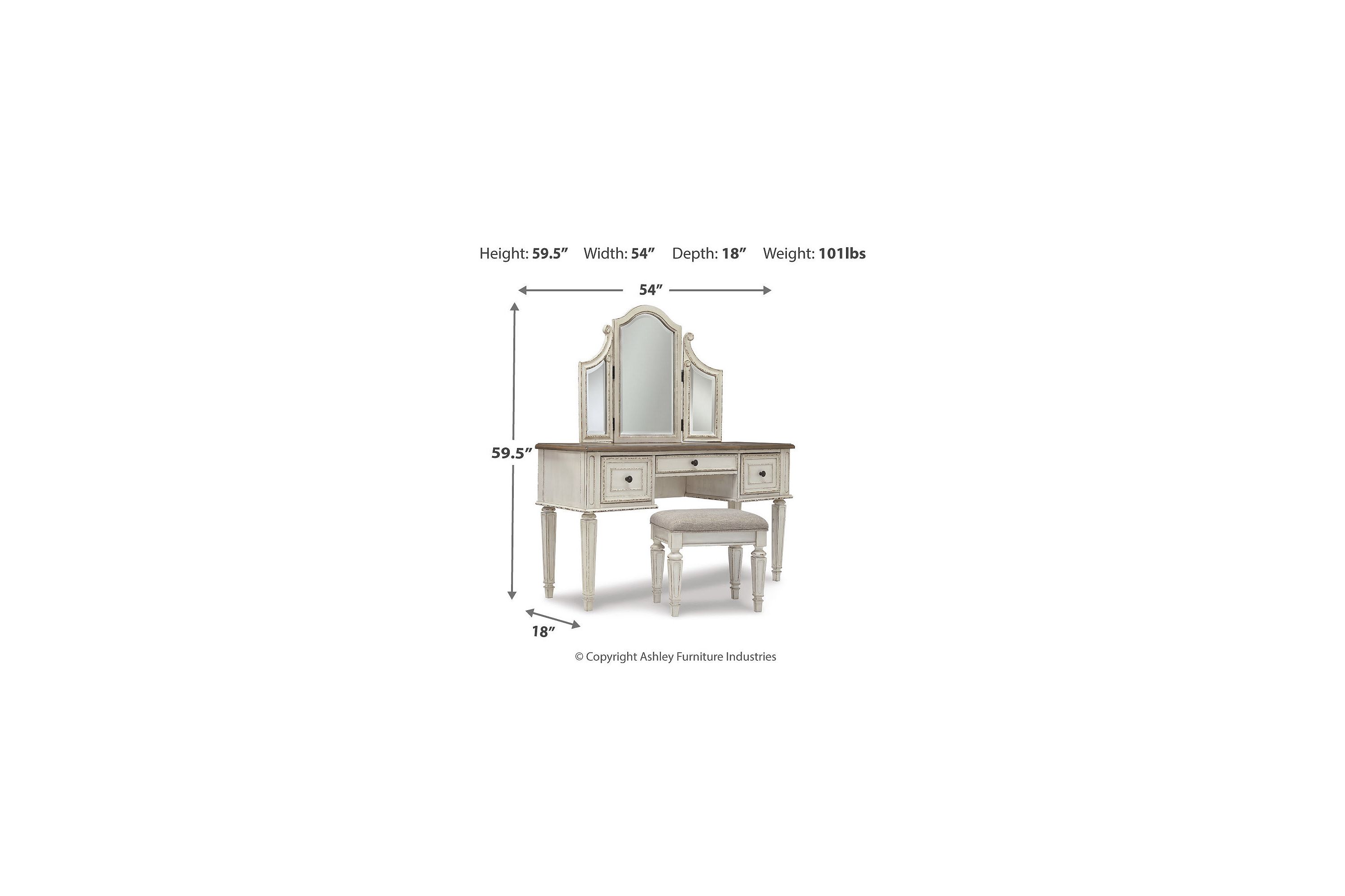 Realyn Vanity and Mirror with Stool