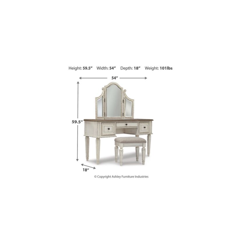 Realyn Vanity and Mirror with Stool