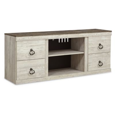 Signature Design by Ashley Willowton 60" TV Stand for TVs up to 69" with Fireplace Option, White