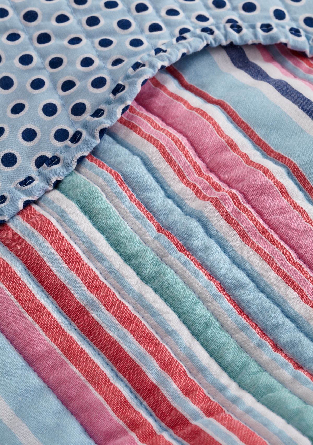 3 Piece Scallop Trim Pink Stripe Quilt Set