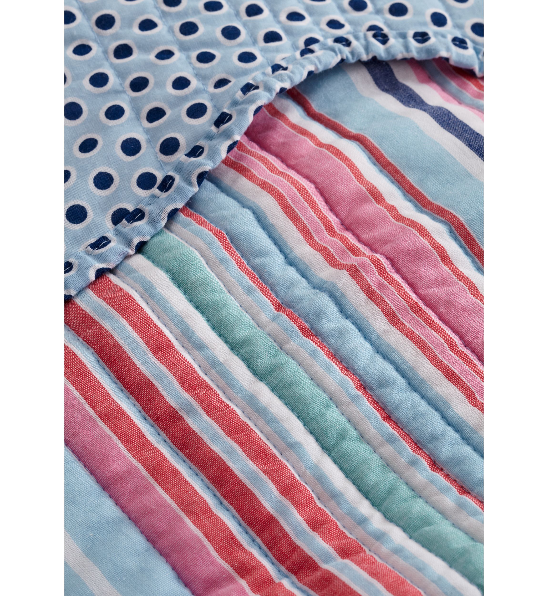 3 Piece Scallop Trim Pink Stripe Quilt Set