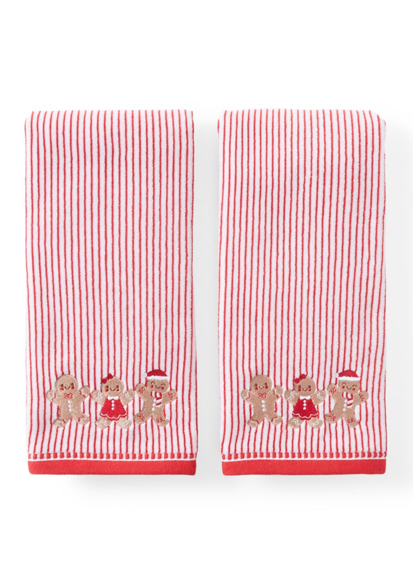 Striped Gingerbread Friends Hand Towel Set