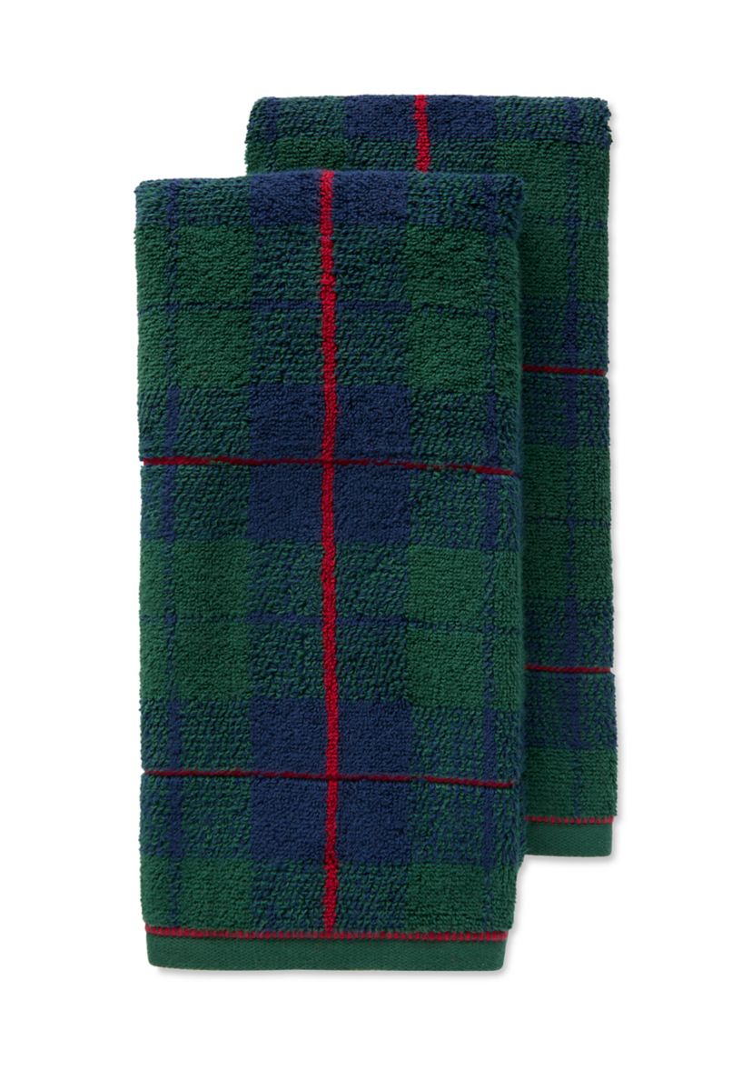 Set of 2 Holiday Plaid Hand Towels