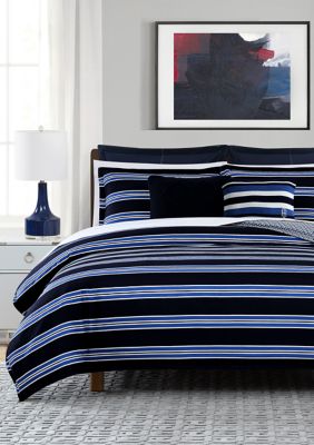 Tommy Hilfiger Preppy Stripe Comforter, Navy Blue, King -  0046249734566