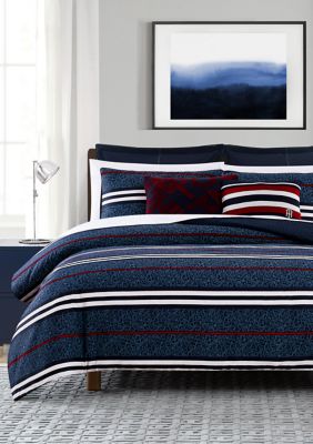 Tommy Hilfiger Floral Stripe Comforter Set, Navy Blue, King -  0046249734924