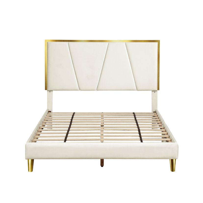 Yeni Upholstered Bed with Gold Accents