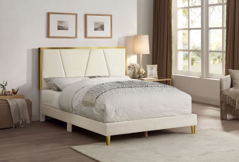 Yeni Upholstered Bed with Gold Accents