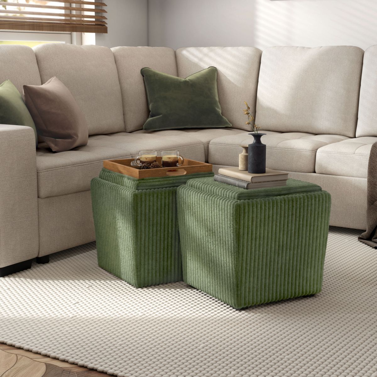 Daphne 17-Inch Storage Ottoman with Tray Top