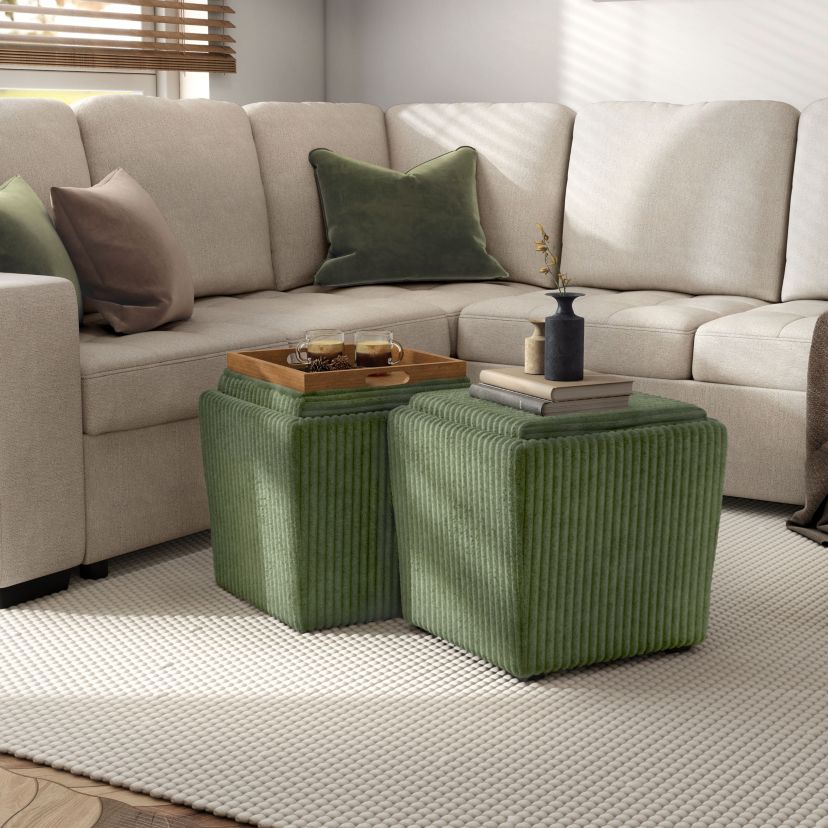 Daphne 17-Inch Storage Ottoman with Tray Top