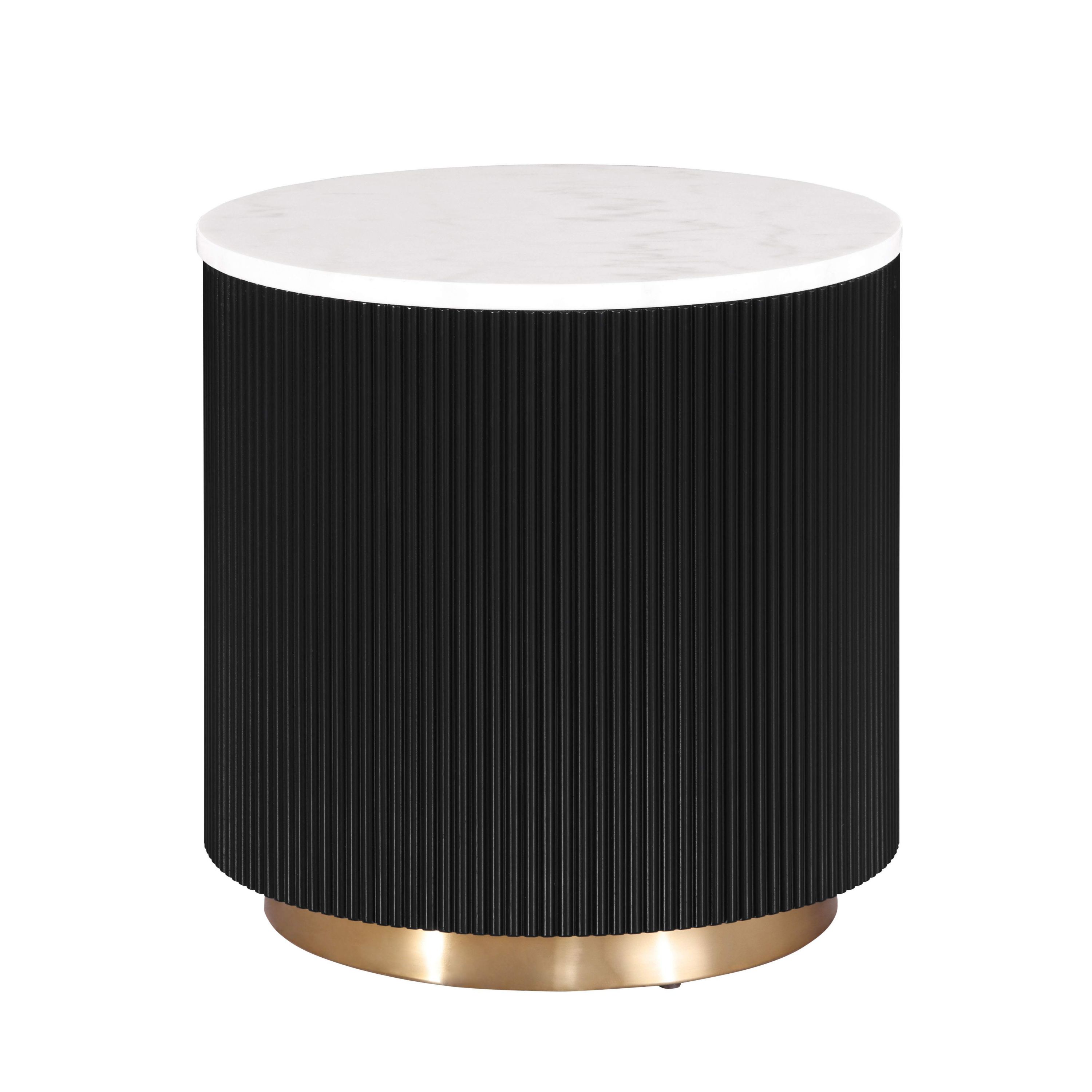 Floren 19.5-inch Black and White Round Marble Top End Table